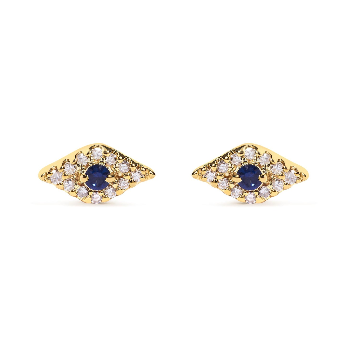 10K Yellow Gold Blue Sapphire and Diamond Accent Evil Eye Stud Earring (H-I Color, I1-I2 Clarity)