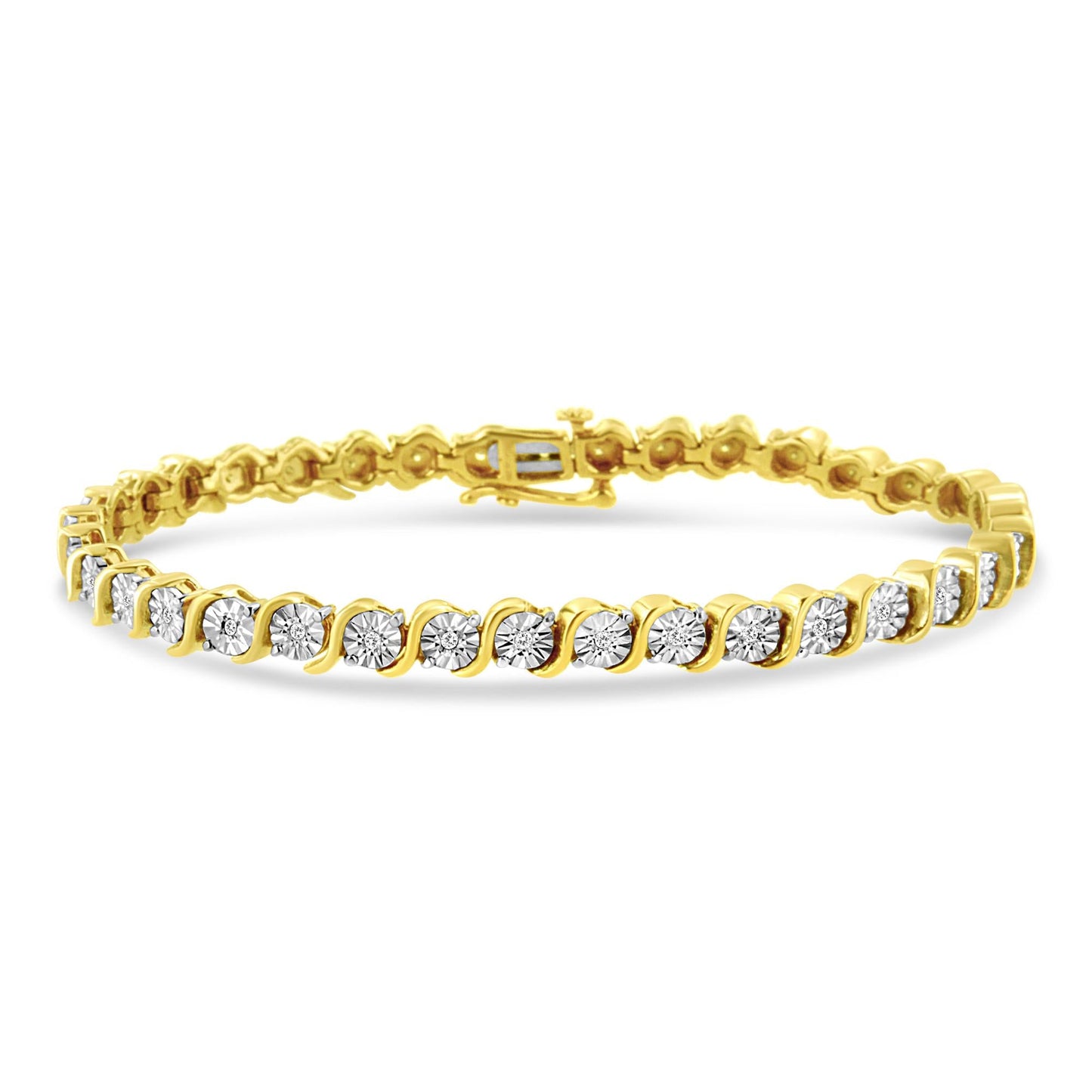 .925 Sterling Silver 1/4 Cttw Diamond Round Miracle Plate and "S" Link Tennis Bracelet (I-J Color, I2- I3 Clarity) - 7"