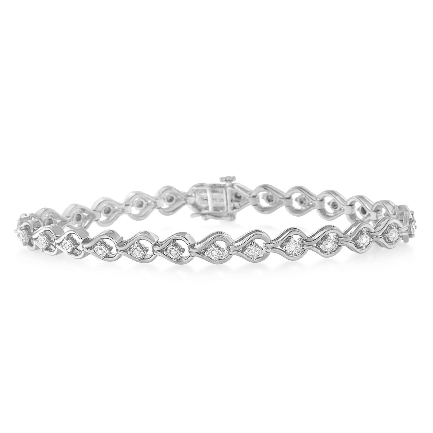 .925 Sterling Silver 1/4 Cttw Diamond Miracle-Set Teardrop Shaped 7†Link Bracelet (I-J Color, I3 Clarity)
