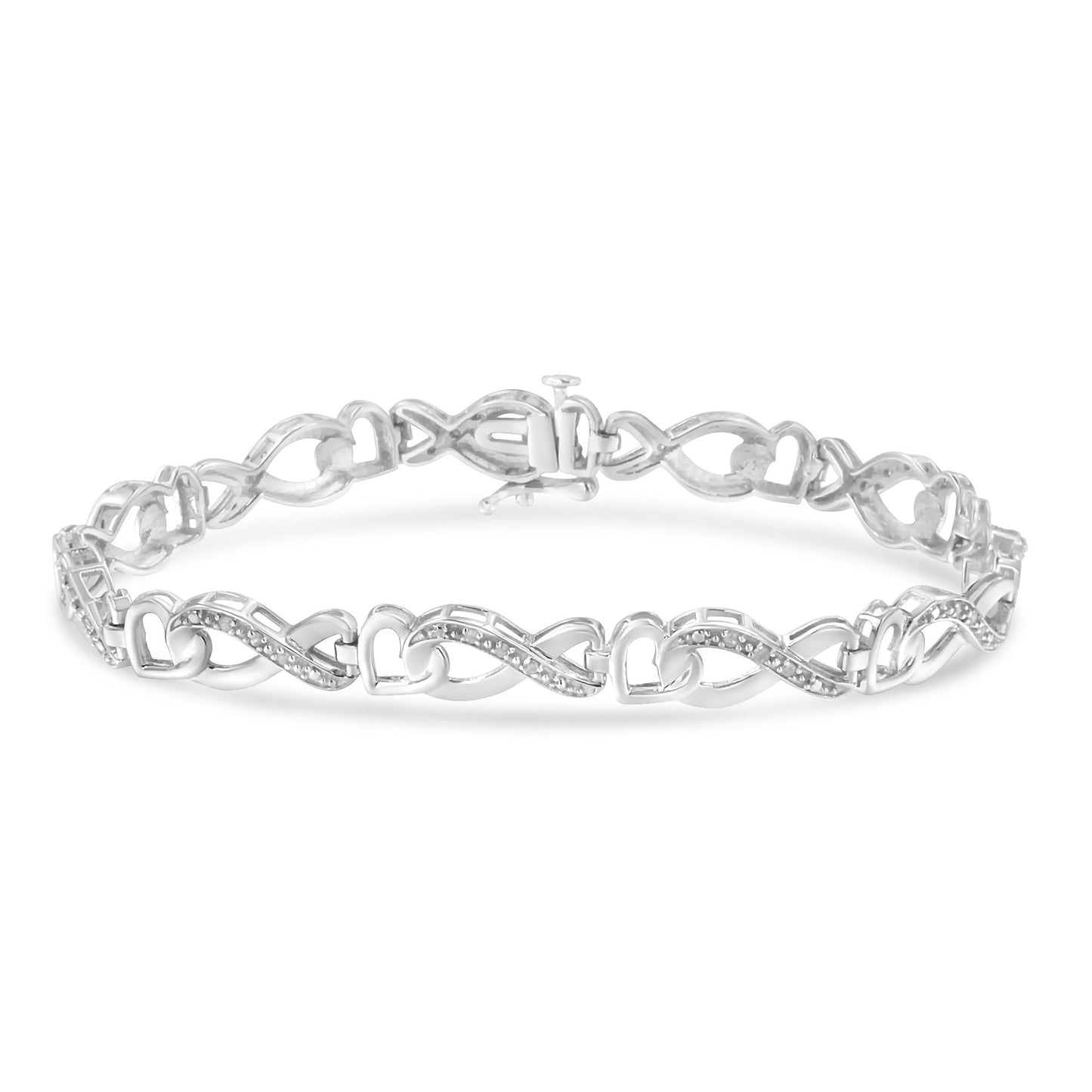 .925 Sterling Silver 1/5 Cttw Diamond 7†Infinity Heart Tennis Bracelet (H-I Color, I2-I3 Clarity)