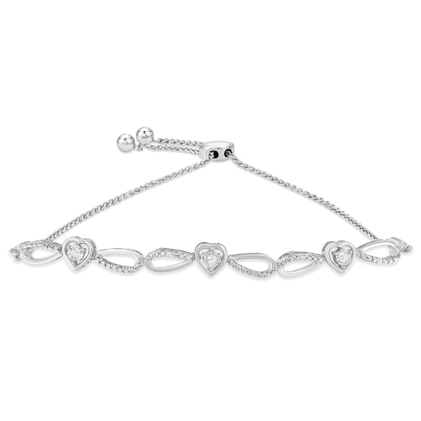 .925 Sterling Silver Diamond Accent Heart and Infinity 4â€-10†Adjustable Bolo Bracelet (I-J Color, I3 Clarity)