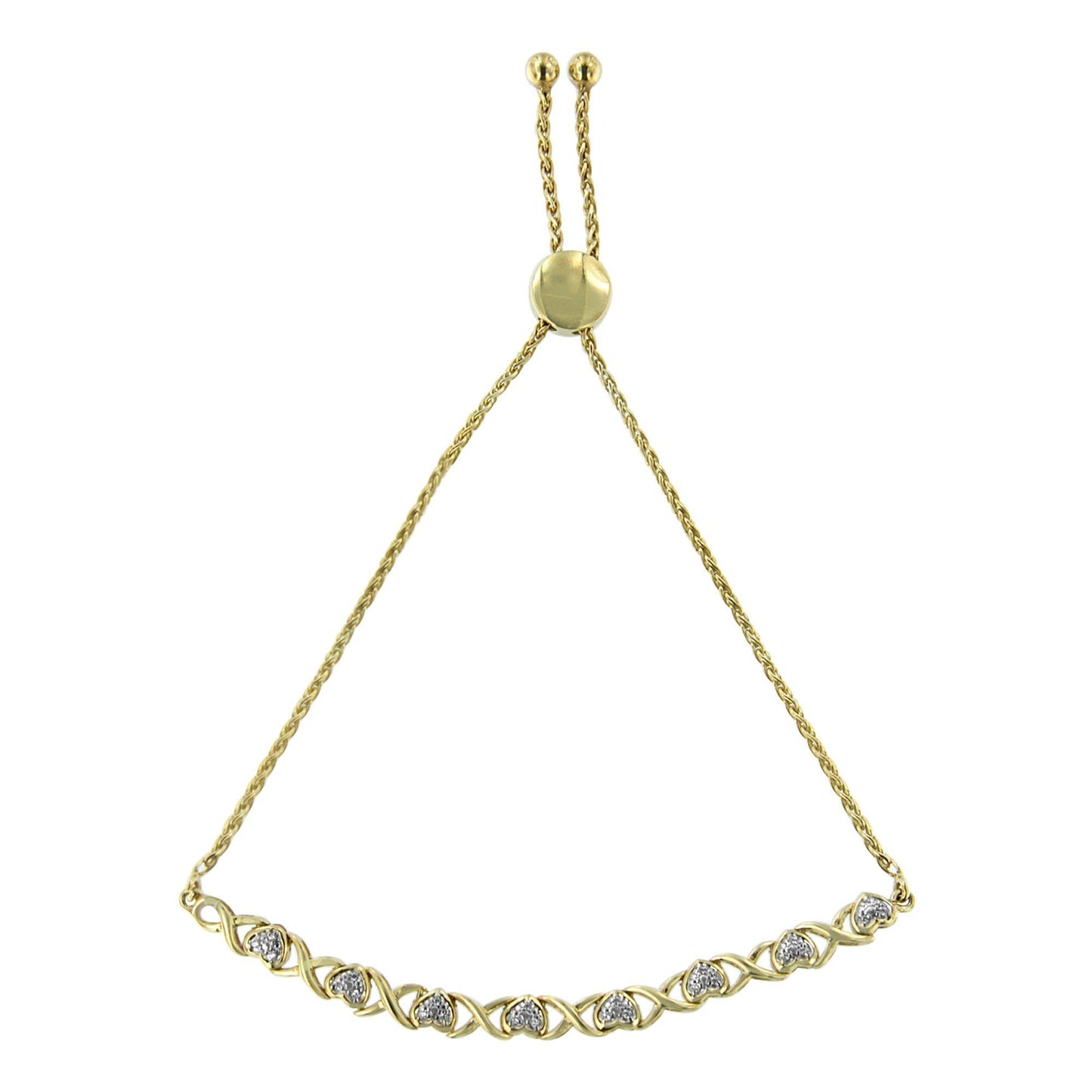 10K Yellow Gold over .925 Sterling Silver 1/10 Cttw Diamond Heart and X-Link 6â€-9†Adjustable Bolo Bracelet (H-I Color, I2-I3 Clarity)