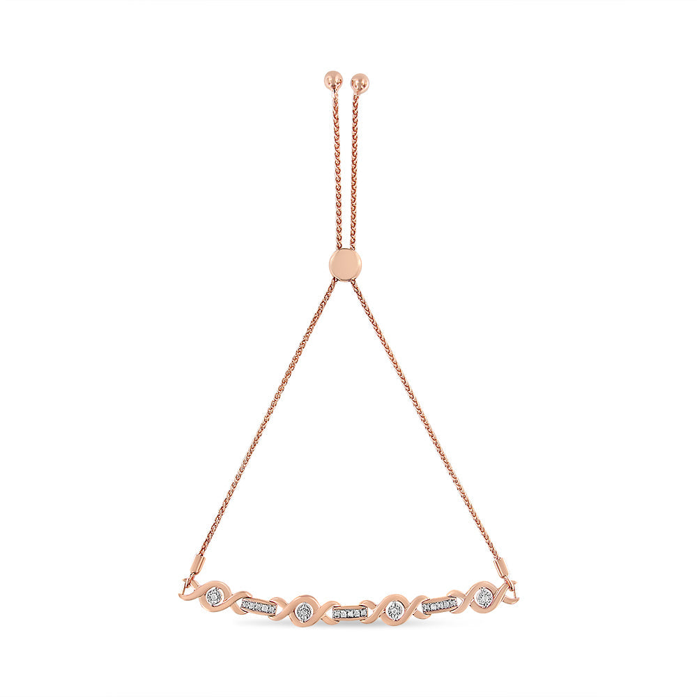 .925 Sterling Silver Channel Set Diamond Accent Twist 4â€-10†Adjustable Bolo Bracelet (I-J Color, I3 Clarity)