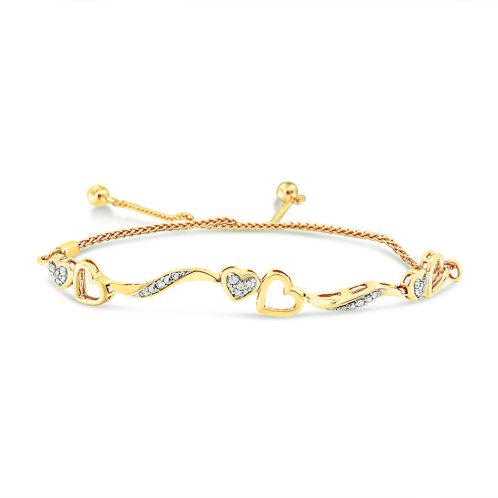 .925 Sterling Silver 1/10 Cttw Diamond Wave and Hearts 4â€-10†Adjustable Bolo Bracelet (I-J Color, I3 Clarity)