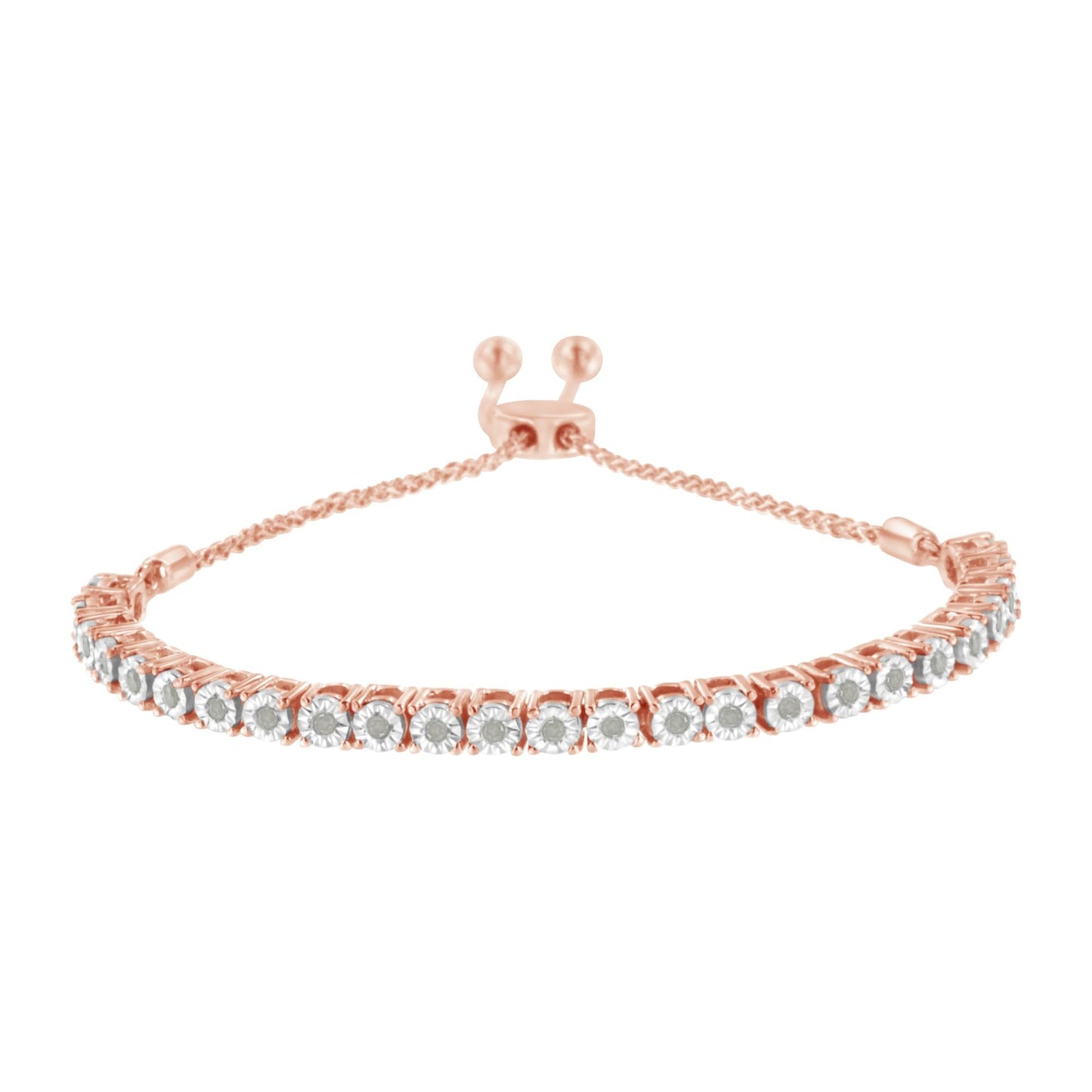 .925 Sterling Silver 1/4 Cttw Miracle-Set Diamond 4â€-10†Adjustable Bolo Tennis Bracelet (I-J Color, I3 Clarity)