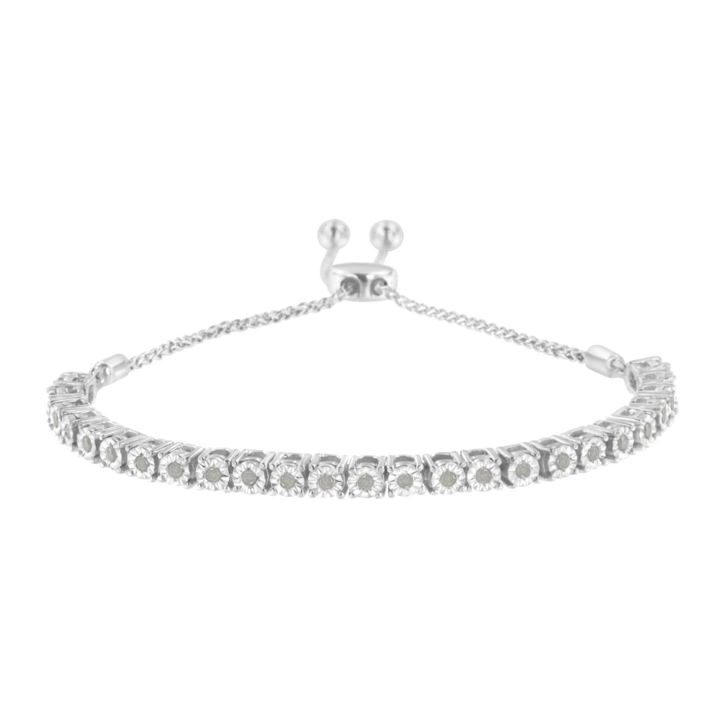 .925 Sterling Silver 1/4 Cttw Miracle-Set Diamond 4â€-10†Adjustable Bolo Tennis Bracelet (I-J Color, I3 Clarity)