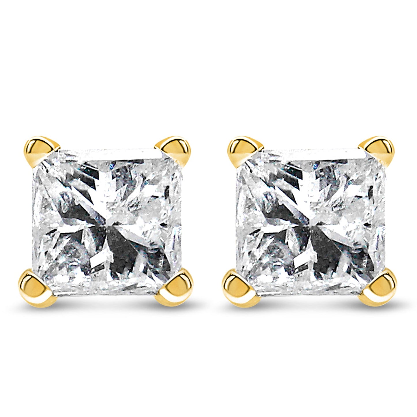 AGS Certified 14k Yellow Gold 1/4 cttw 4-Prong Set Princess-Cut Solitaire Diamond Push Back Stud Earrings (F-G Color, SI2-I1 Clarity)