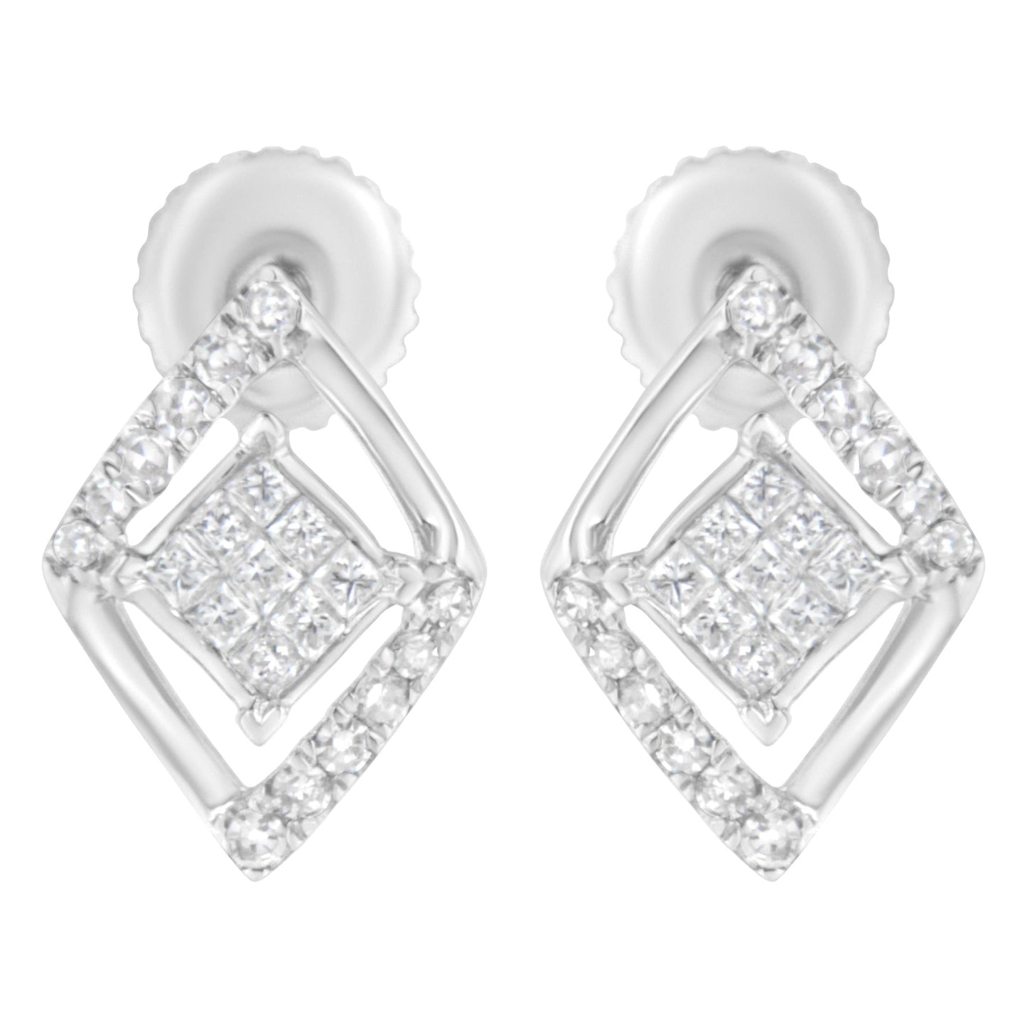 10K White Gold 1/3 cttw Princess-cut Diamond Double Triangle Composite Stud Earrings (H-I Color, SI1-SI2 Clarity)