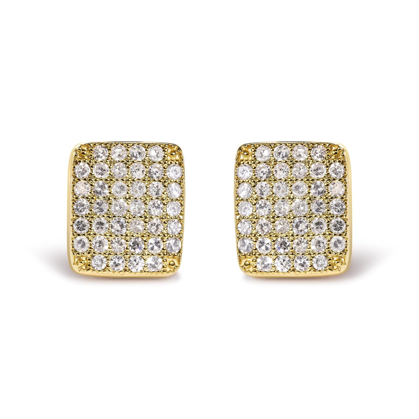 14K Yellow Gold 1/2 Cttw Diamond Square Shaped Composite Cluster Stud Earrings (I-J Color, I1-I2 Clarity)