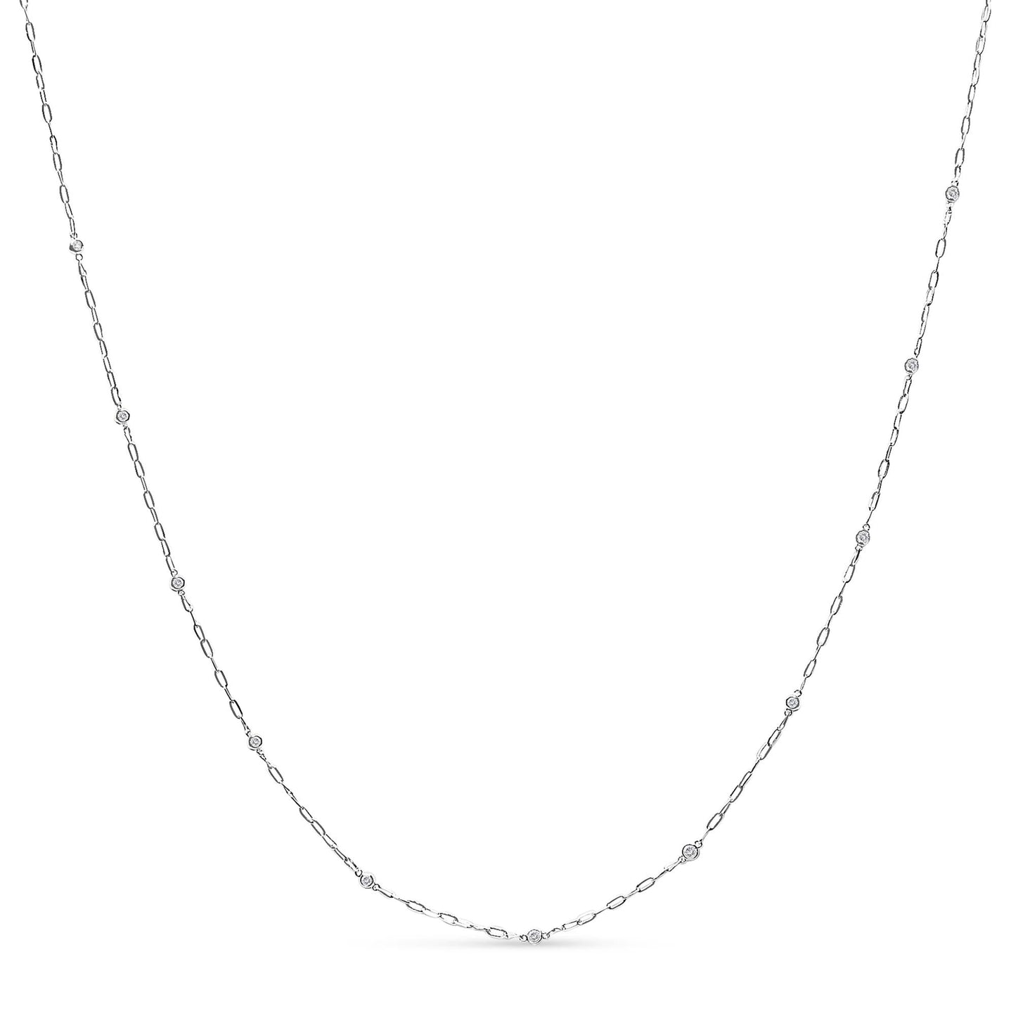 14K White Gold 1/2 Cttw Diamond Bezel Station Paperclip Chain Necklace (H-I Color, SI1-SI2 Clarity) - 18"