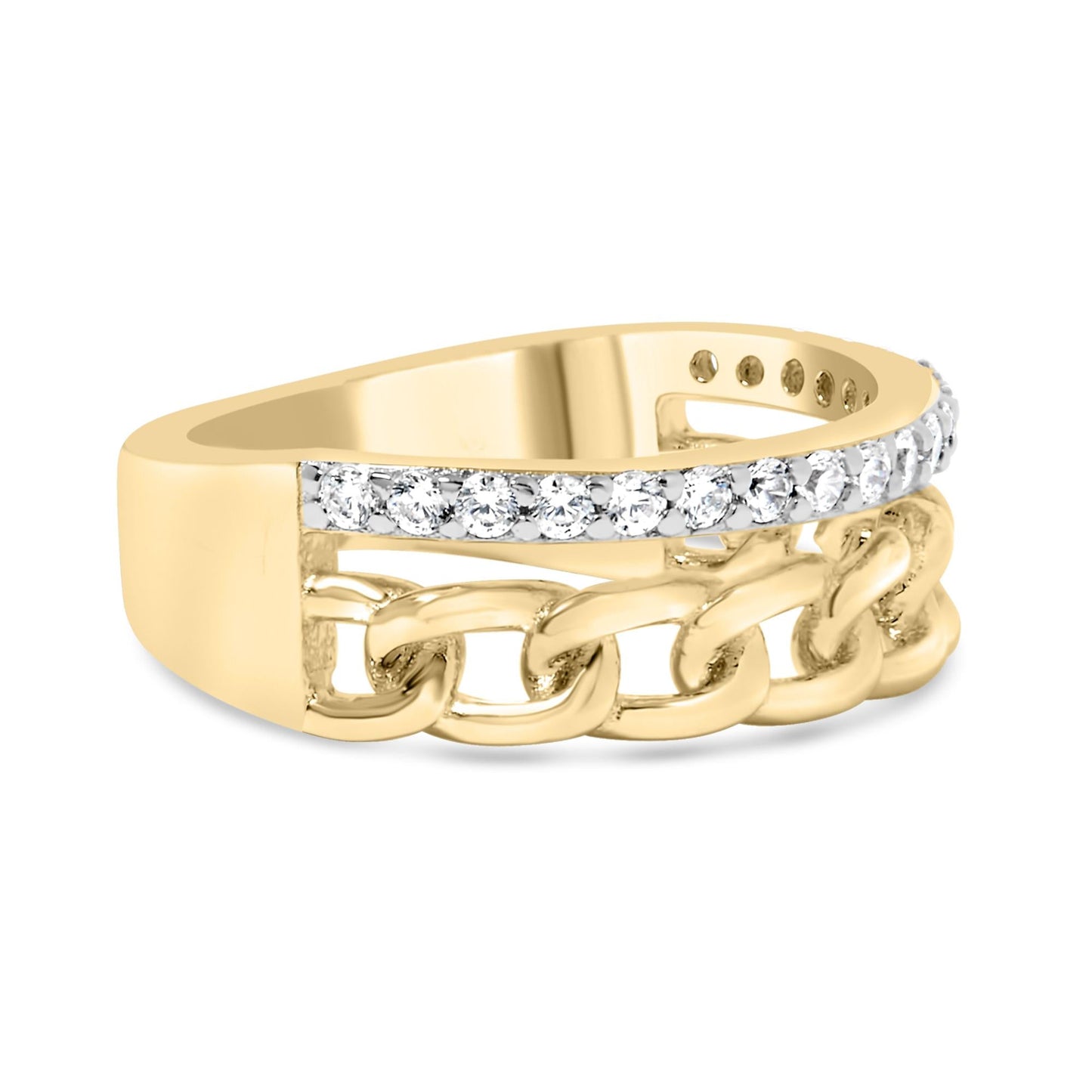 10K Yellow Gold 1/5 Cttw Diamond Cuban Link Ring Band (I-J Color, I2-I3 Clarity)