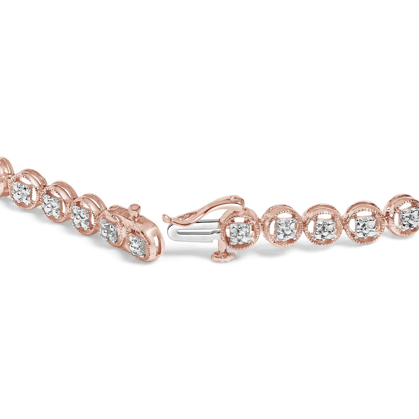 .925 Sterling Silver 1/10 Cttw Diamond Open Circle Beaded Wheel Link Tennis Bracelet (I-J Color, I3 Clarity) - 7.25"