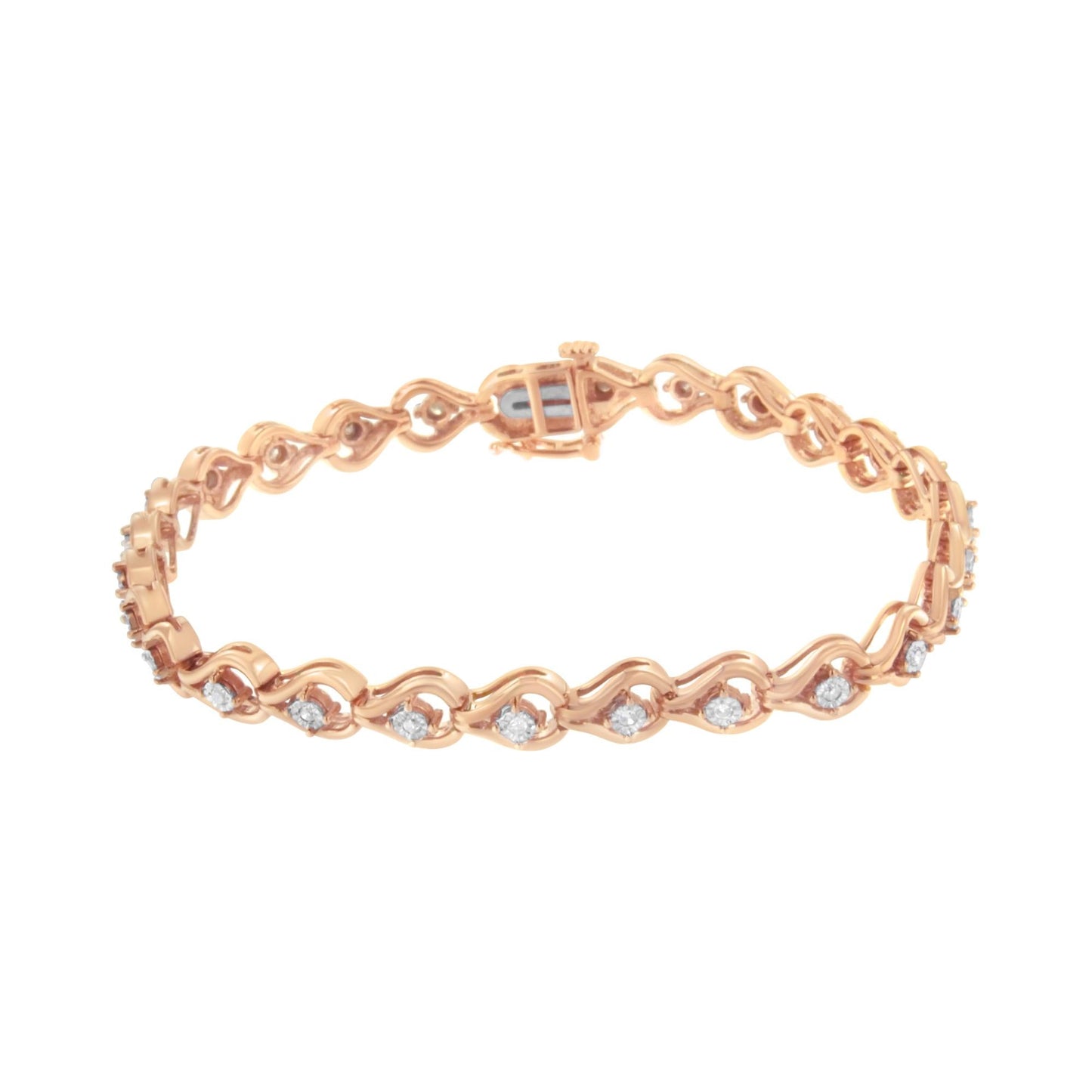 .925 Sterling Silver 1/4 Cttw Diamond Miracle-Set Teardrop Shaped 7†Link Bracelet (I-J Color, I3 Clarity)