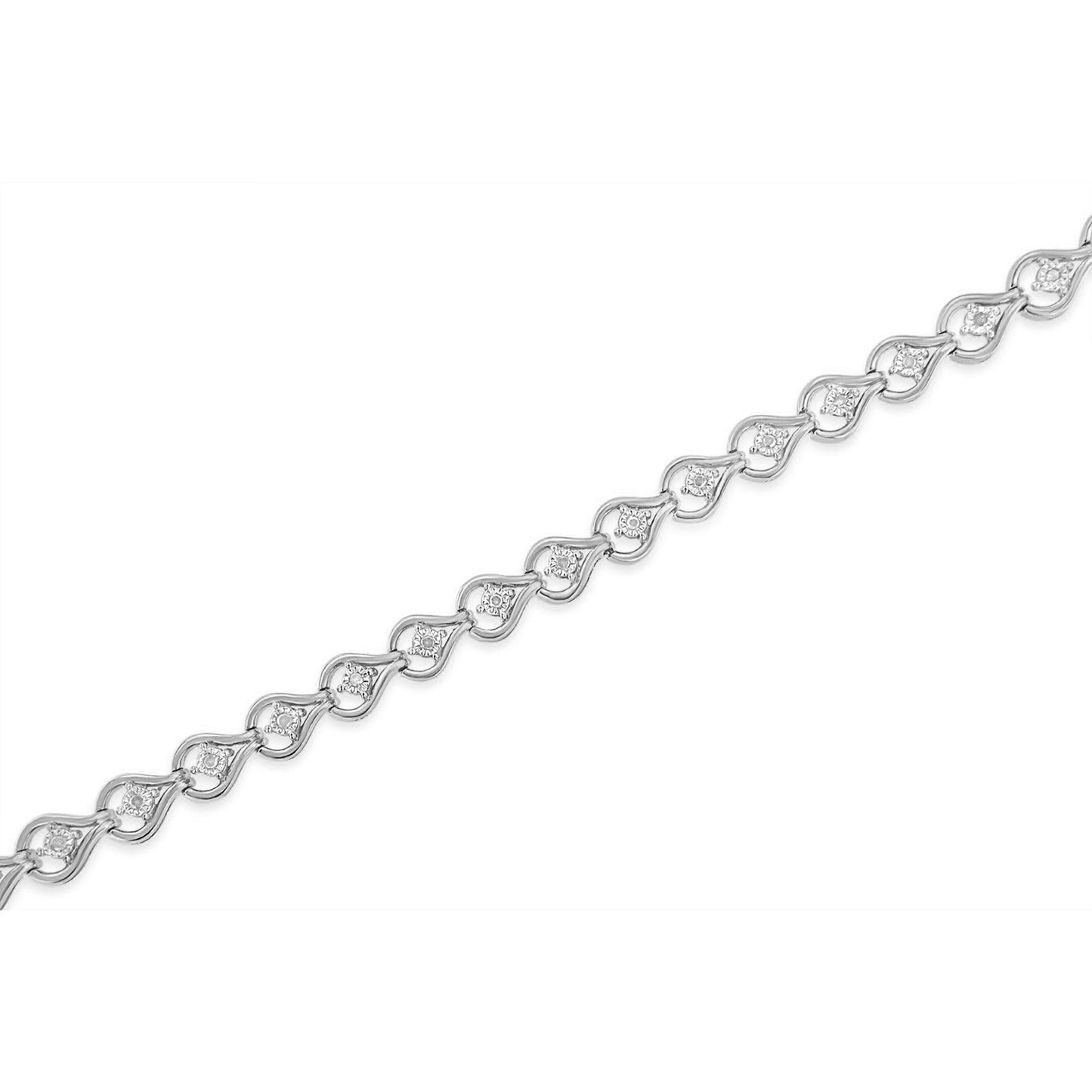 .925 Sterling Silver 1/4 Cttw Diamond Miracle-Set Teardrop Shaped 7†Link Bracelet (I-J Color, I3 Clarity)