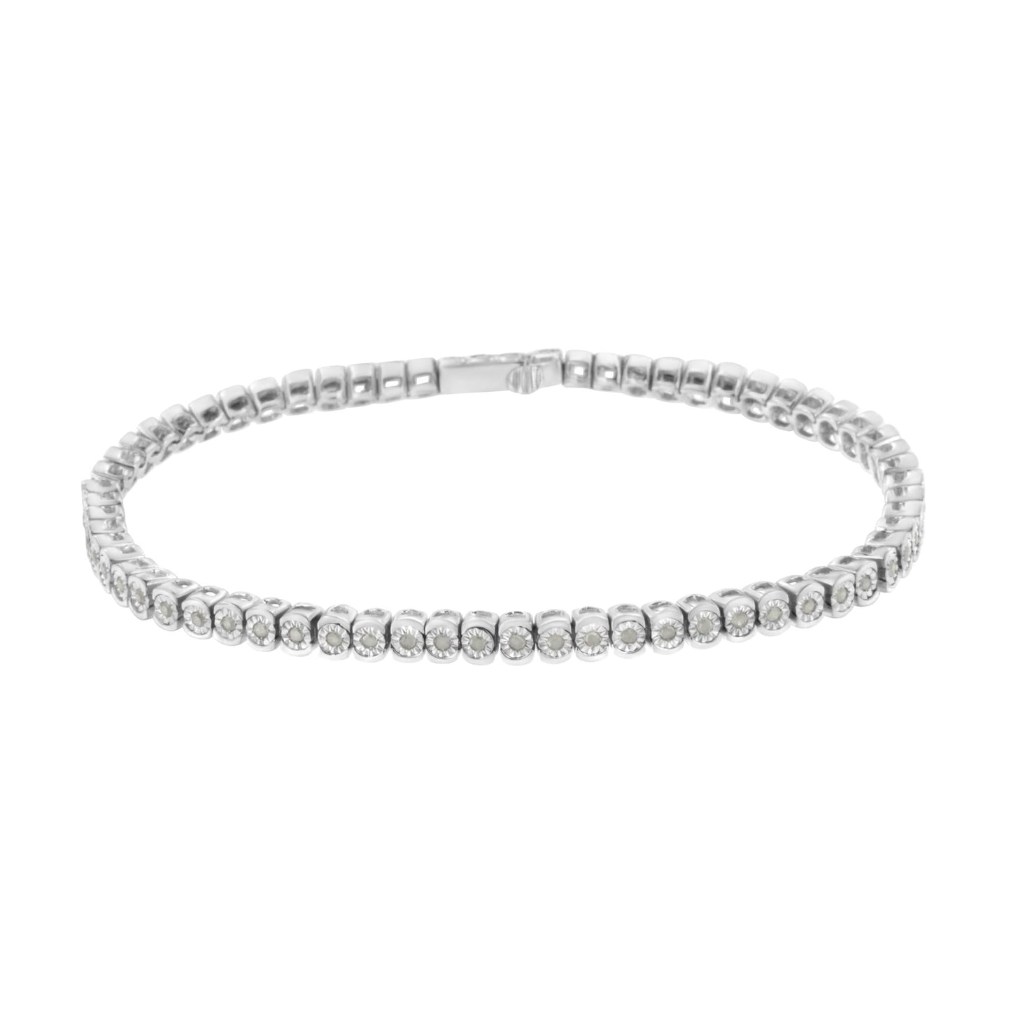 .925 Sterling Silver ½ Cttw Miracle-Set Diamond Round Half Bezel 7†Tennis Bracelet (I-J Color, I2-I3 Clarity)