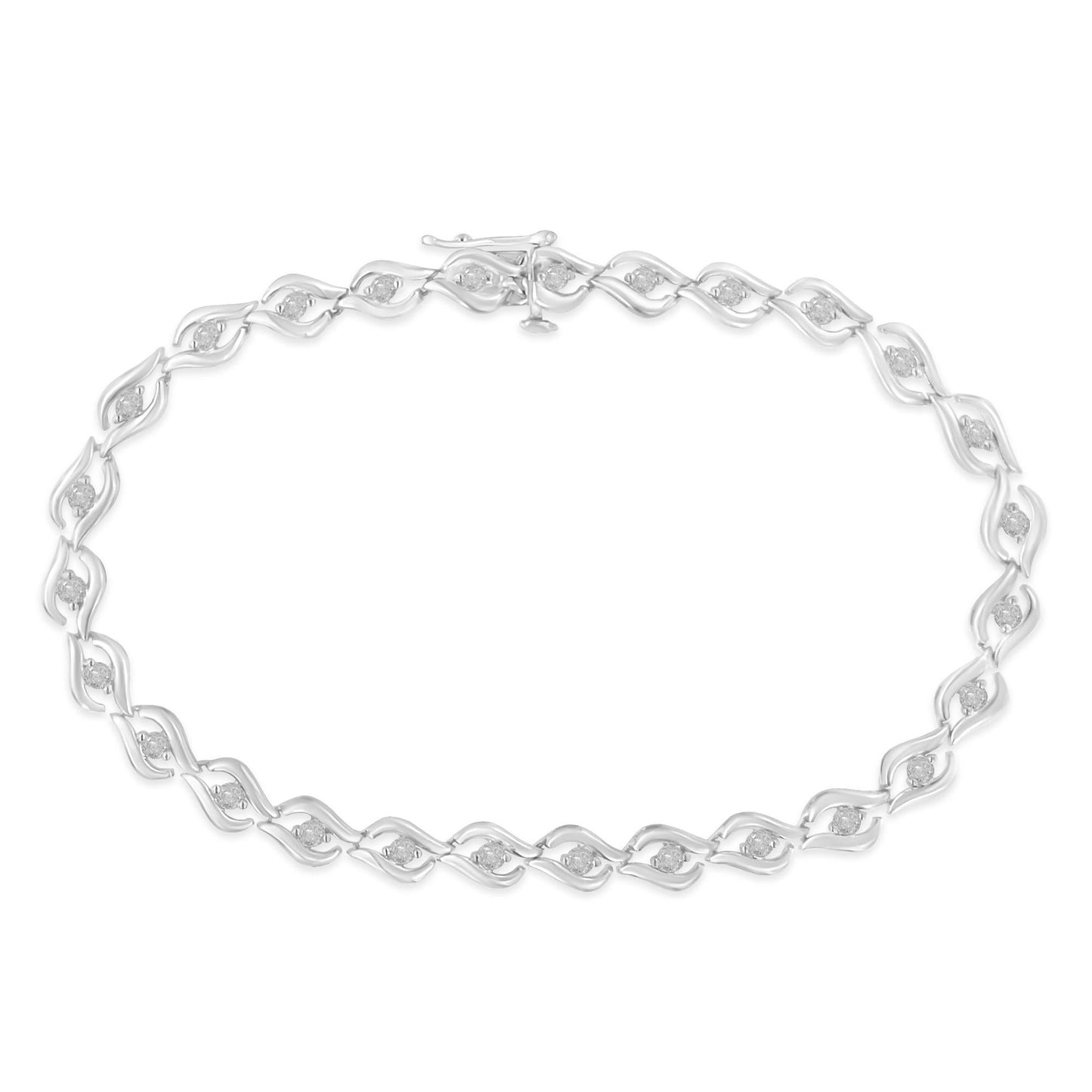 .925 Sterling Silver 1/2 Cttw Rose Cut Diamond Almond Shape Link Tennis Bracelet (I-J Color, I3 Clarity) - 7â€Â