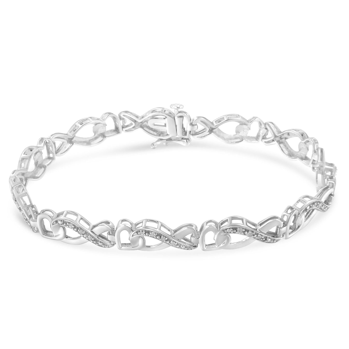 .925 Sterling Silver 1/5 Cttw Diamond 7†Infinity Heart Tennis Bracelet (H-I Color, I2-I3 Clarity)
