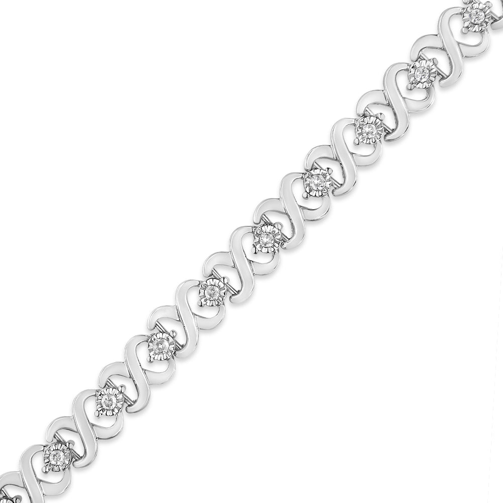 .925 Sterling Silver 1/3 Cttw Miracle Plate Round-Cut Diamond Infinity Link Bracelet (I-J Color, I3 Clarity) - Size 7.25"