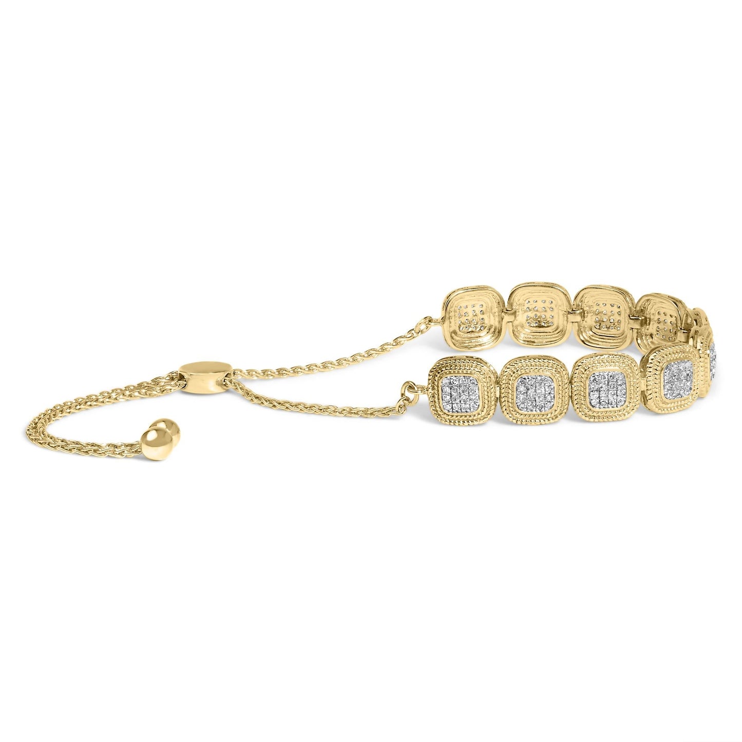 14k Yellow Gold Plated .925 Sterling 5/8 Cttw Diamond Composite Cushion Frame 4â€-10†Adjustable Bolo Bracelet (G-H Color, I1-I2 Clarity)