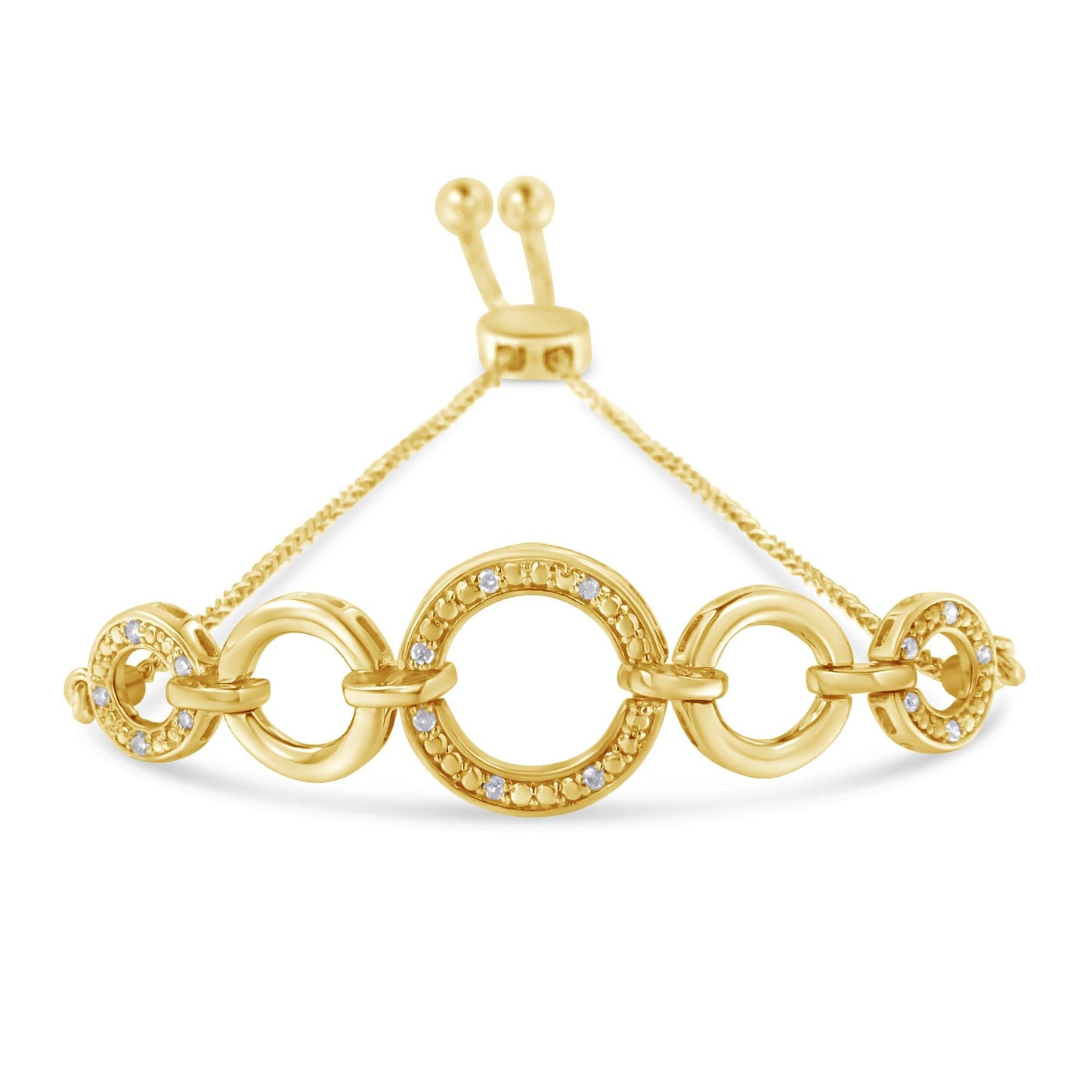 10K Yellow Gold over .925 Sterling Silver Diamond Accented Graduated Infinity Open Circle 6â€-9†Adjustable Bolo Bracelet (H-I Color, I2-I3 Clarity)