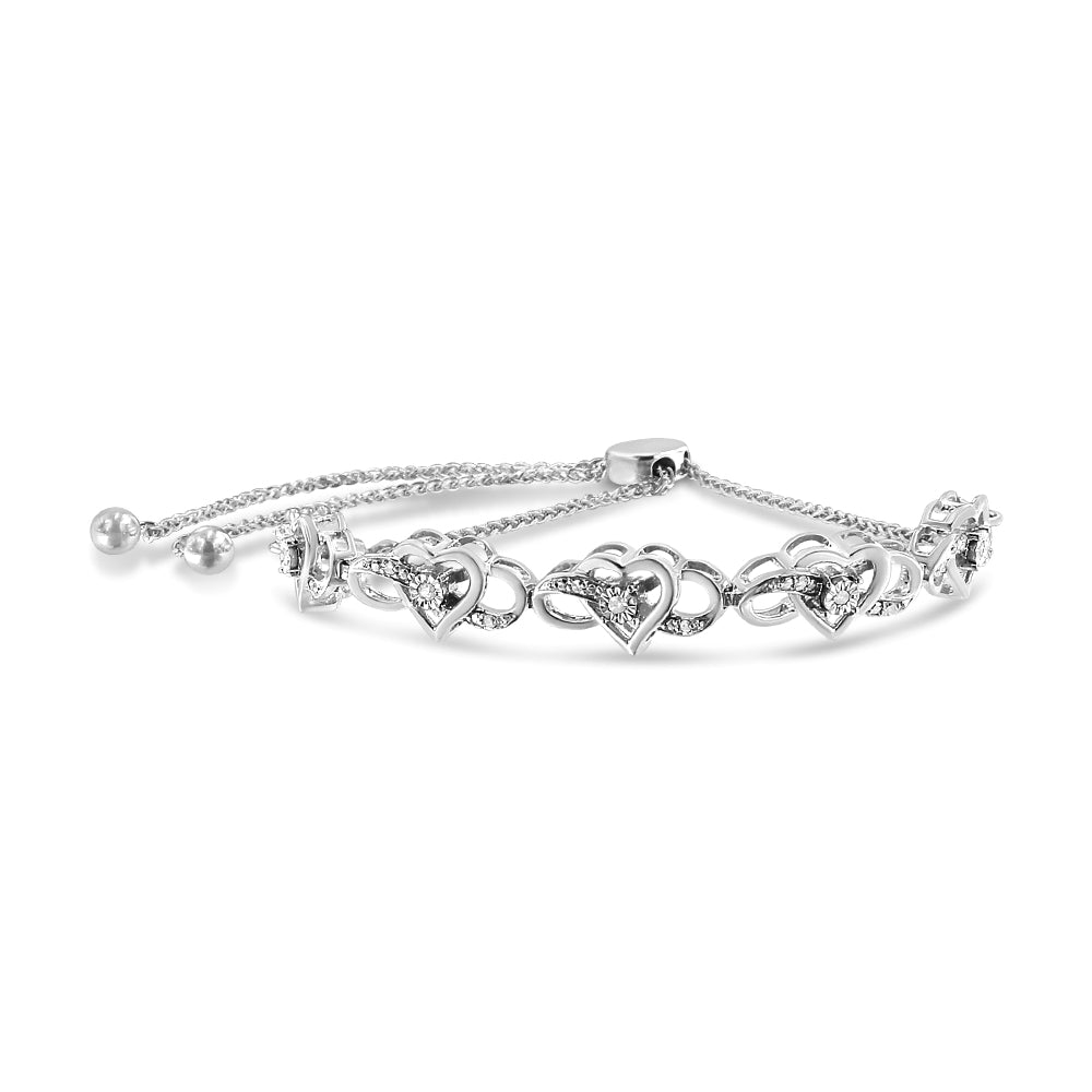 .925 Sterling Silver Diamond Accent Interlocking Infinity and Heart 4â€-10†Adjustable Bolo Tennis Bolo Bracelet (H-I Color, I2-I3 Clarity)