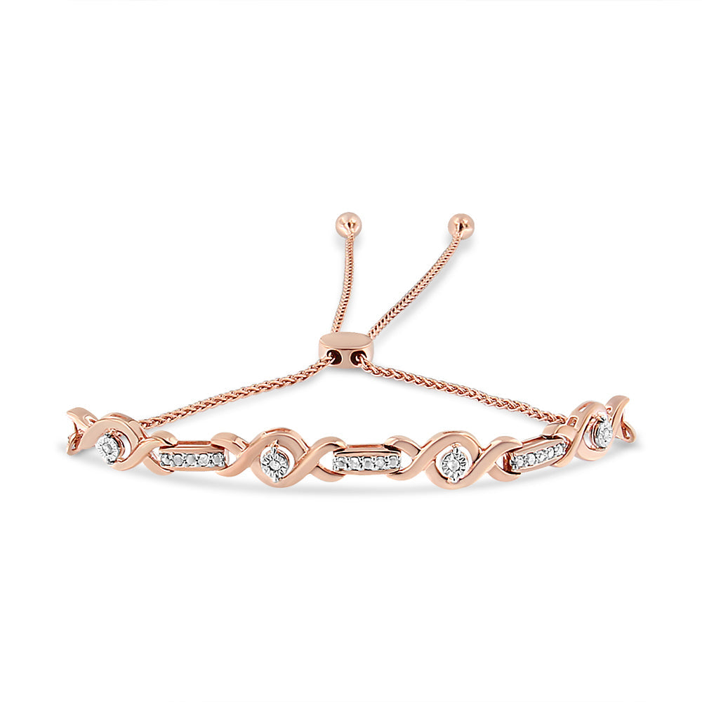 .925 Sterling Silver Channel Set Diamond Accent Twist 4â€-10†Adjustable Bolo Bracelet (I-J Color, I3 Clarity)