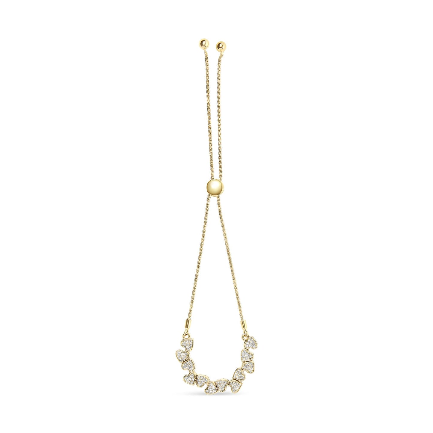 Yellow Gold Plated .925 Sterling Silver 1/2 Cttw Diamond Sideways Hearts Bolo Bracelet (H-I Color, I1-I2 Clarity) - 4â€-10†Adjustable