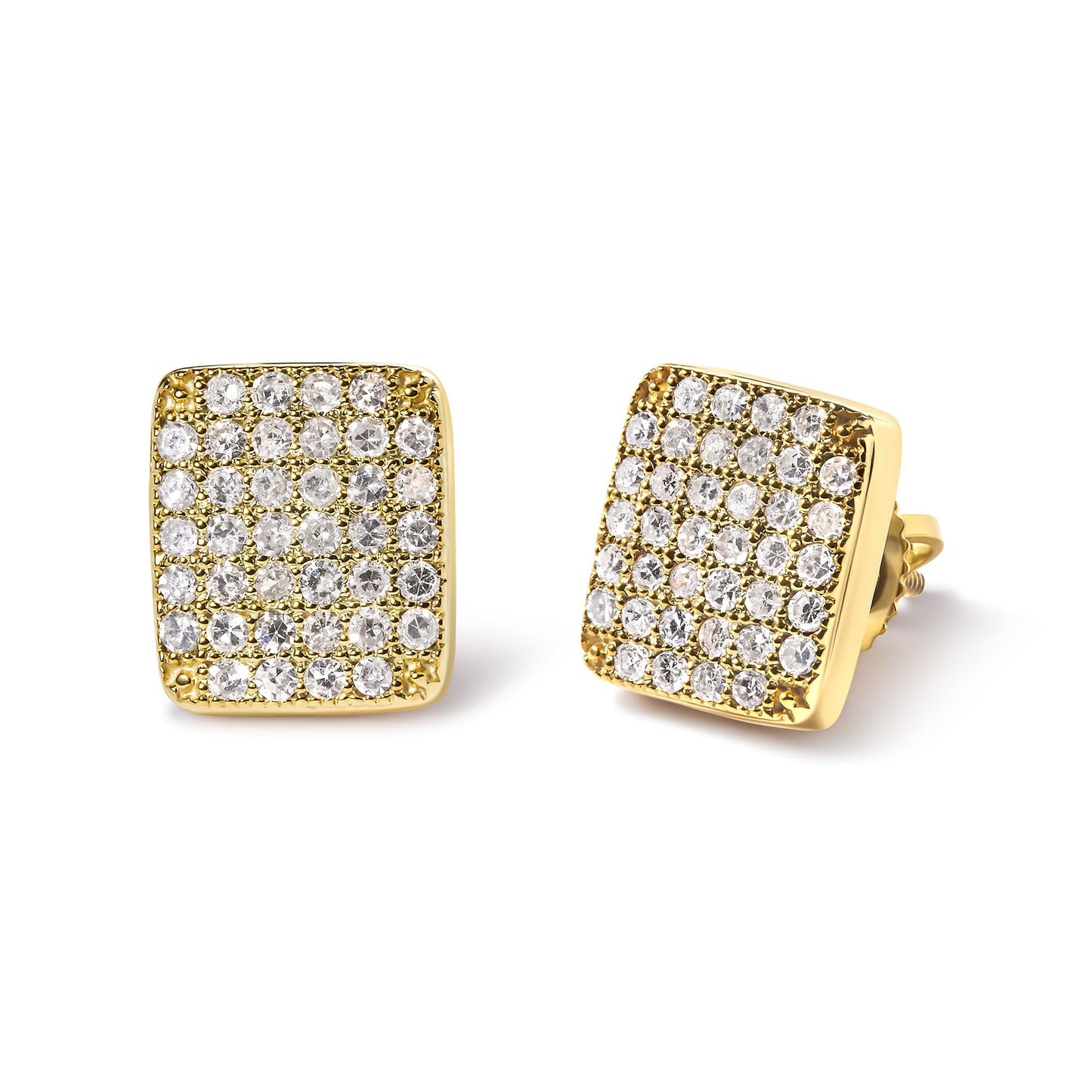 14K Yellow Gold 1/2 Cttw Diamond Square Shaped Composite Cluster Stud Earrings (I-J Color, I1-I2 Clarity)