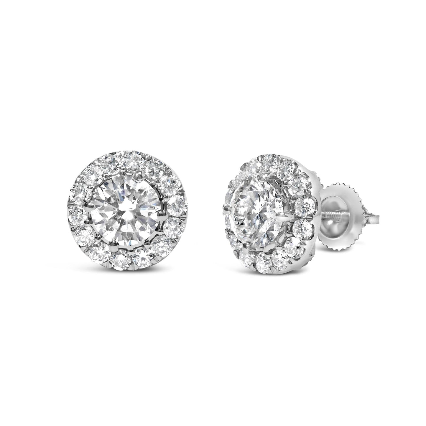 14K White Gold Round Lab-Grown Diamond Halo Stud Earrings (F-G Color, VS2-SI1 Clarity)