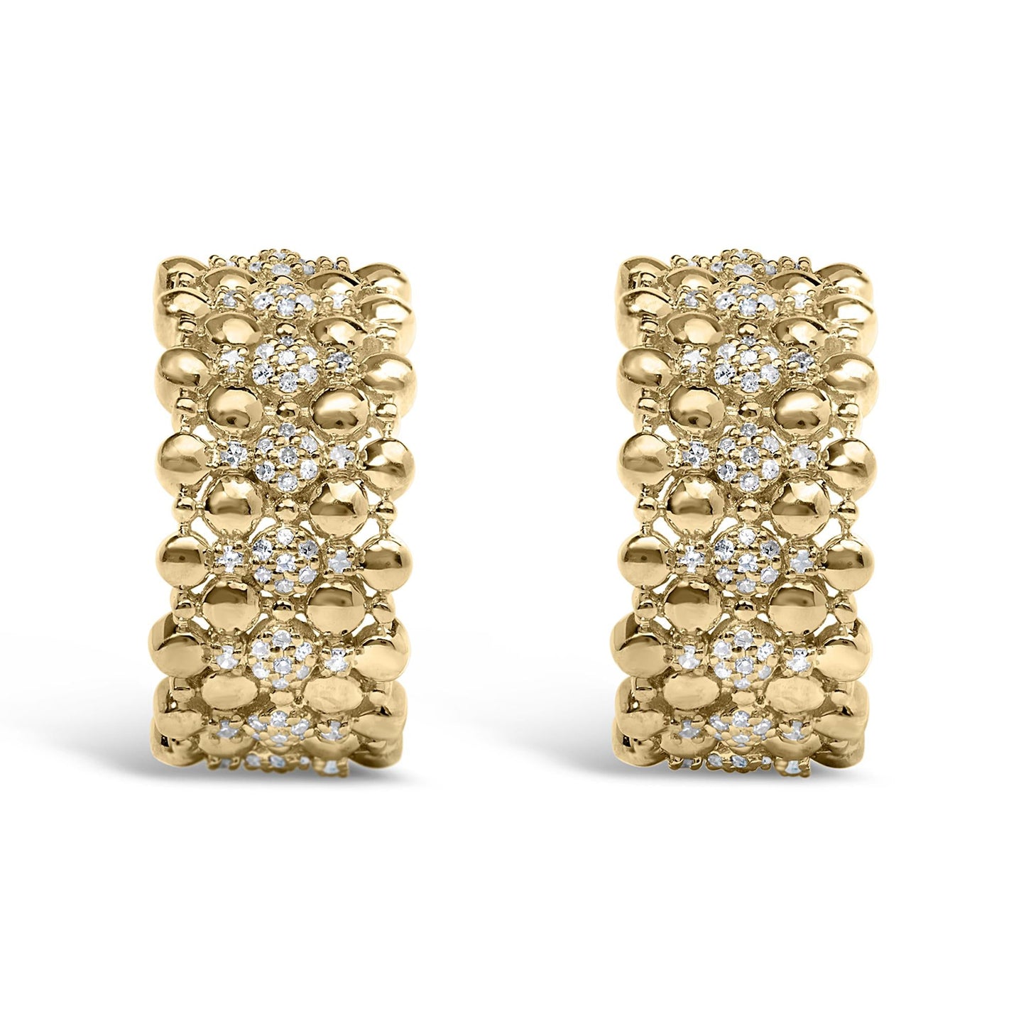 14K Yellow Gold Plated .925 Sterling Silver 3/8 Cttw Diamond and Ball Bead J Hoop Earrings (H-I Color, I1-I2 Clarity)