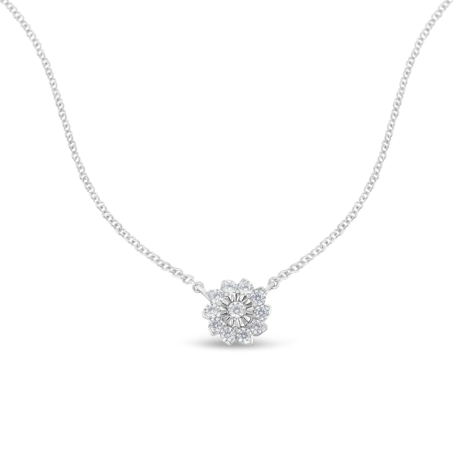 .925 Sterling Silver 1/2 Cttw Diamond Miracle Set Flower Cluster Pendant Necklace with Cable Chain (I-J Color, I1-I2 Clarity) - 18â€