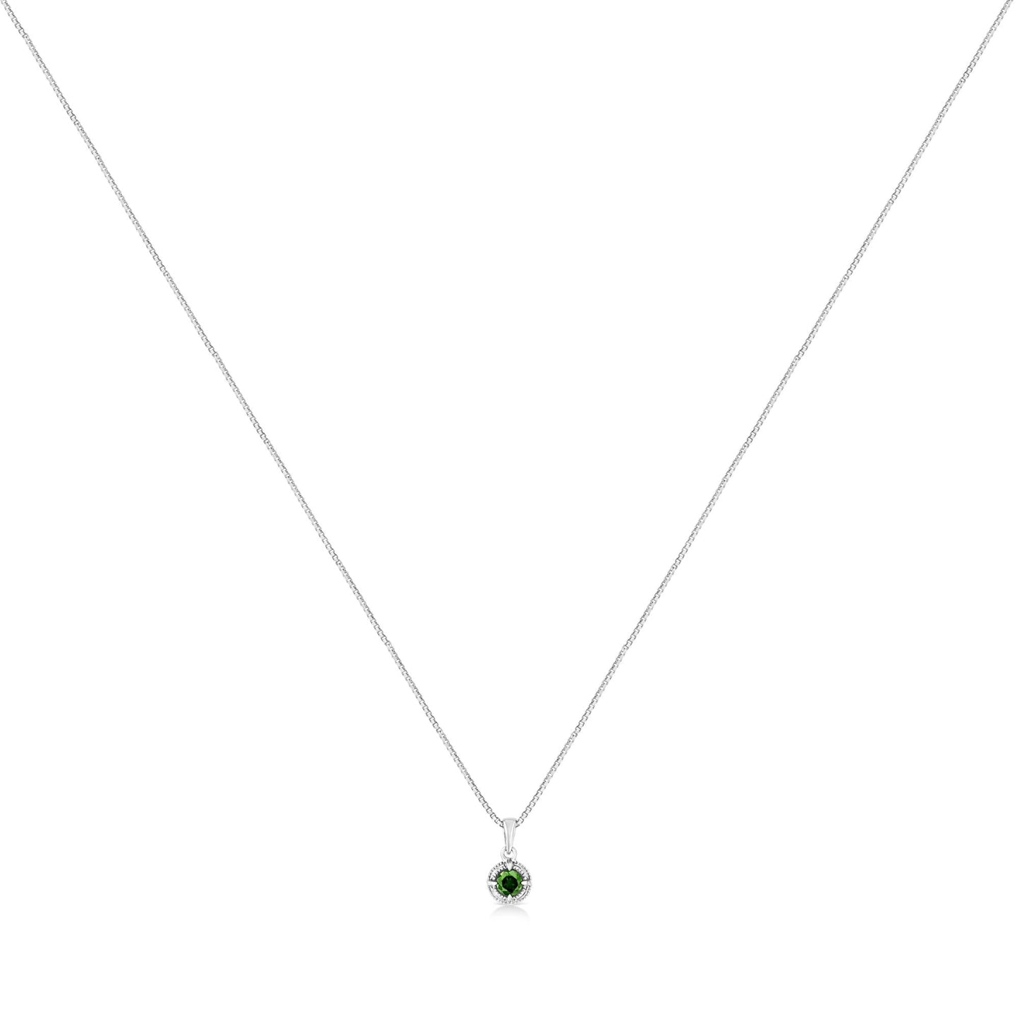.925 Sterling Silver Treated Color Diamond Solitaire 18" Milgrain Pendant Necklace