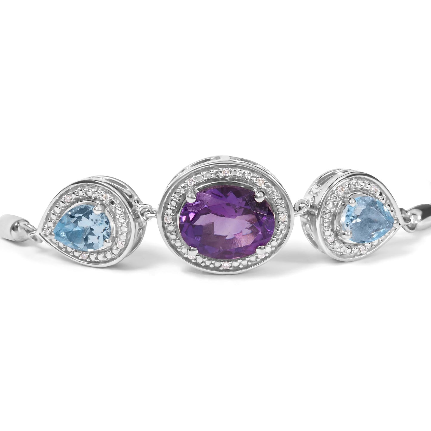 .925 Sterling Silver Oval Amethyst and Pear Blue Topaz with Diamond Accent Lariat 4â€-10†Adjustable Bolo Bracelet (H-I Color, SI1-SI2 Clarity)