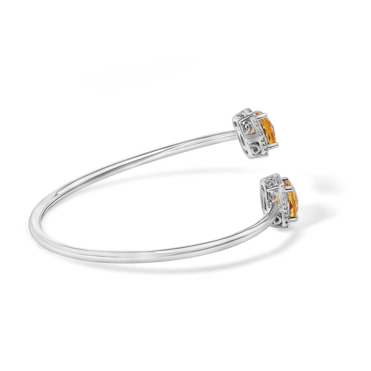.925 Sterling Silver 8mm Cushion Cut Yellow Citrine Gemstone and Diamond Accent Split Bypass Bangle Bracelet (H-I Color, SI1-SI2 Clarity) - Fits up to 7.75" Inches
