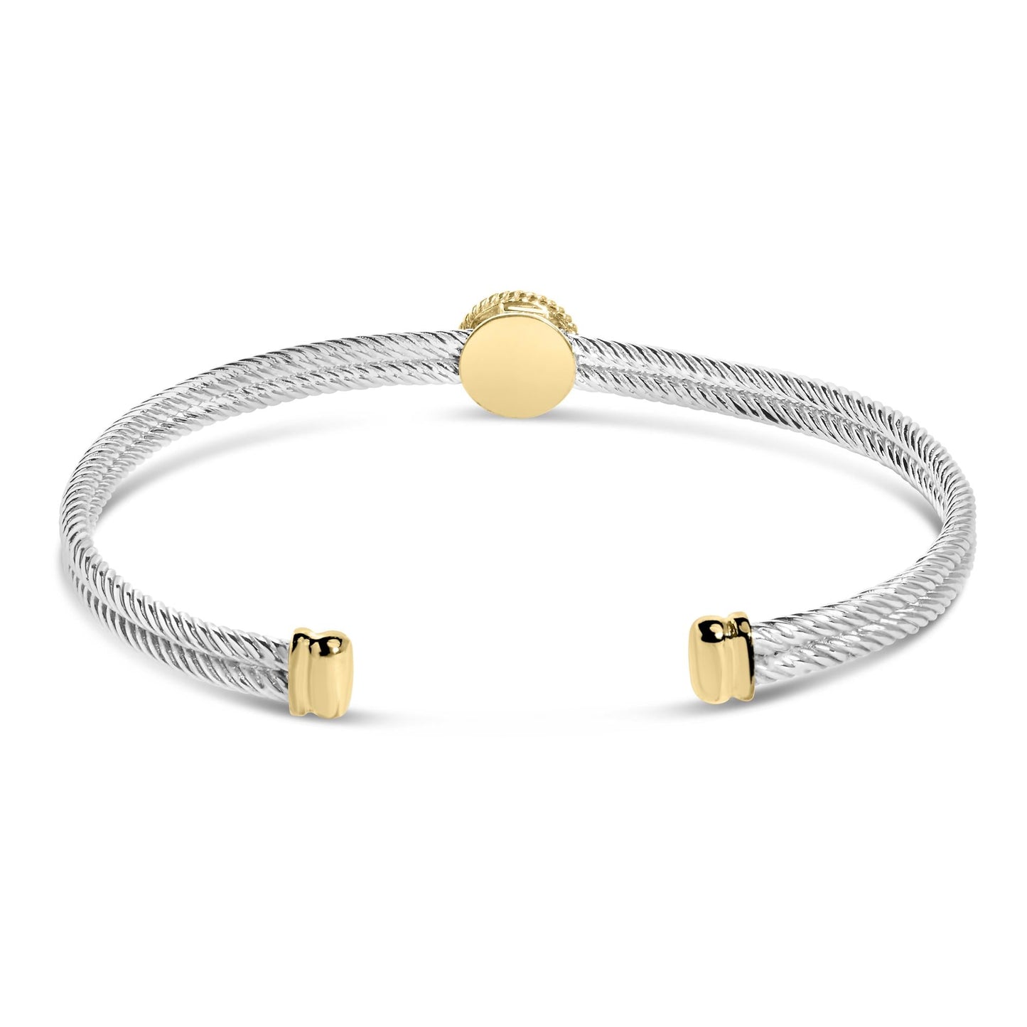 18K Yellow Gold Plated .925 Sterling Silver Diamond Accent and Fleur Di Lis Medallion Bangle Bracelet (I-J Color, SI1-SI2 Clarity) - 7.25 Inches