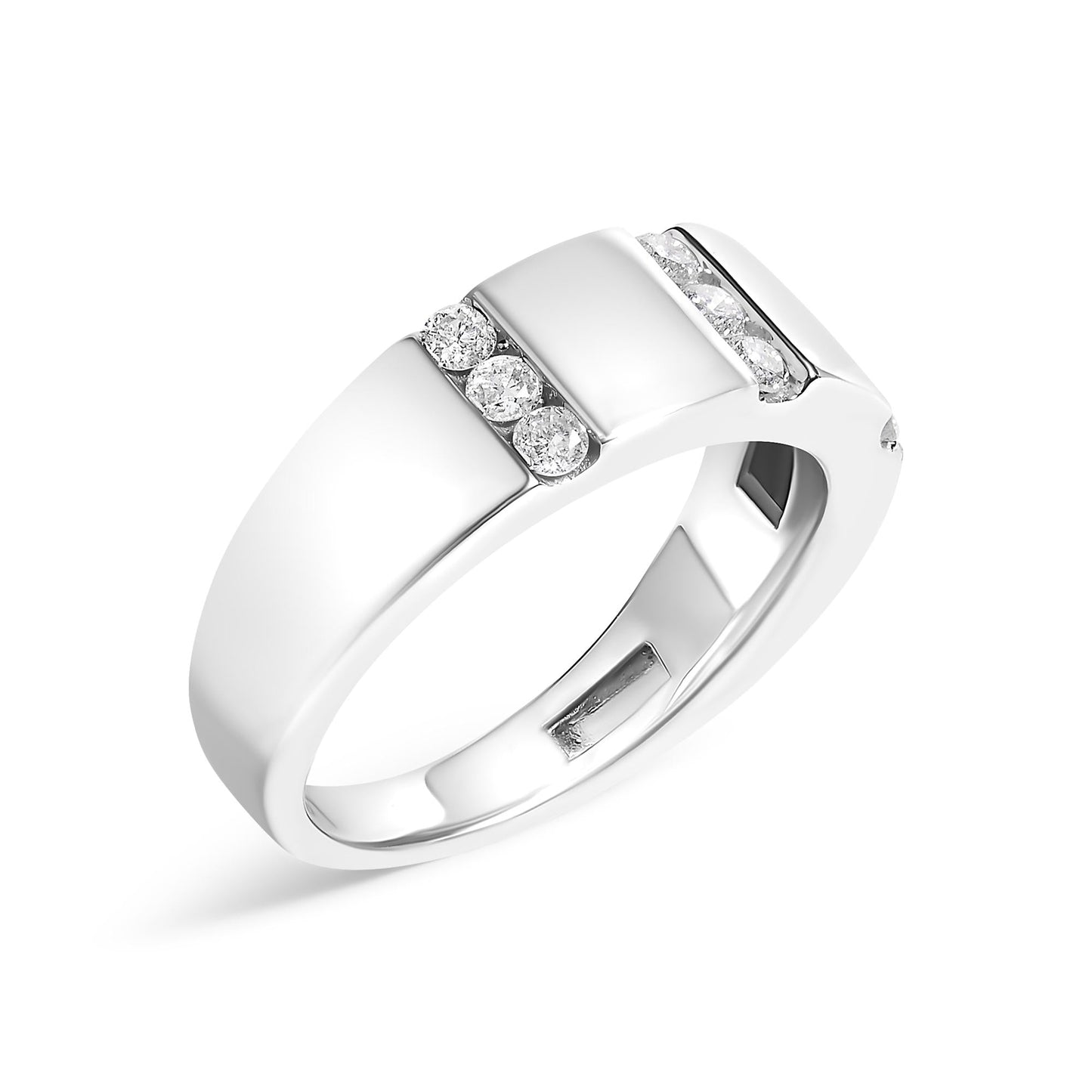 Men's .925 Sterling Silver 1/2 Cttw Diamond Triple Three Stone Row Band Ring (H-I Color, I1-I2 Clarity)