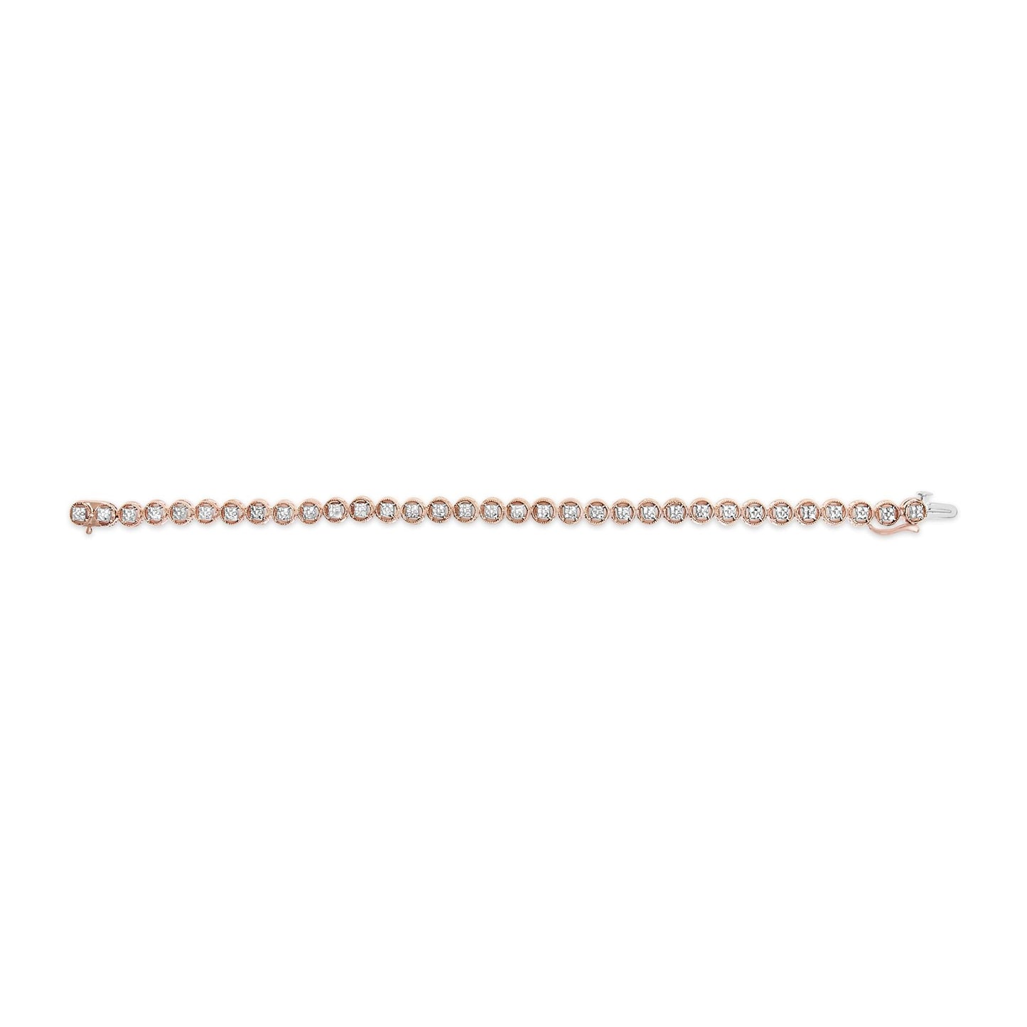 .925 Sterling Silver 1/10 Cttw Diamond Open Circle Beaded Wheel Link Tennis Bracelet (I-J Color, I3 Clarity) - 7.25"