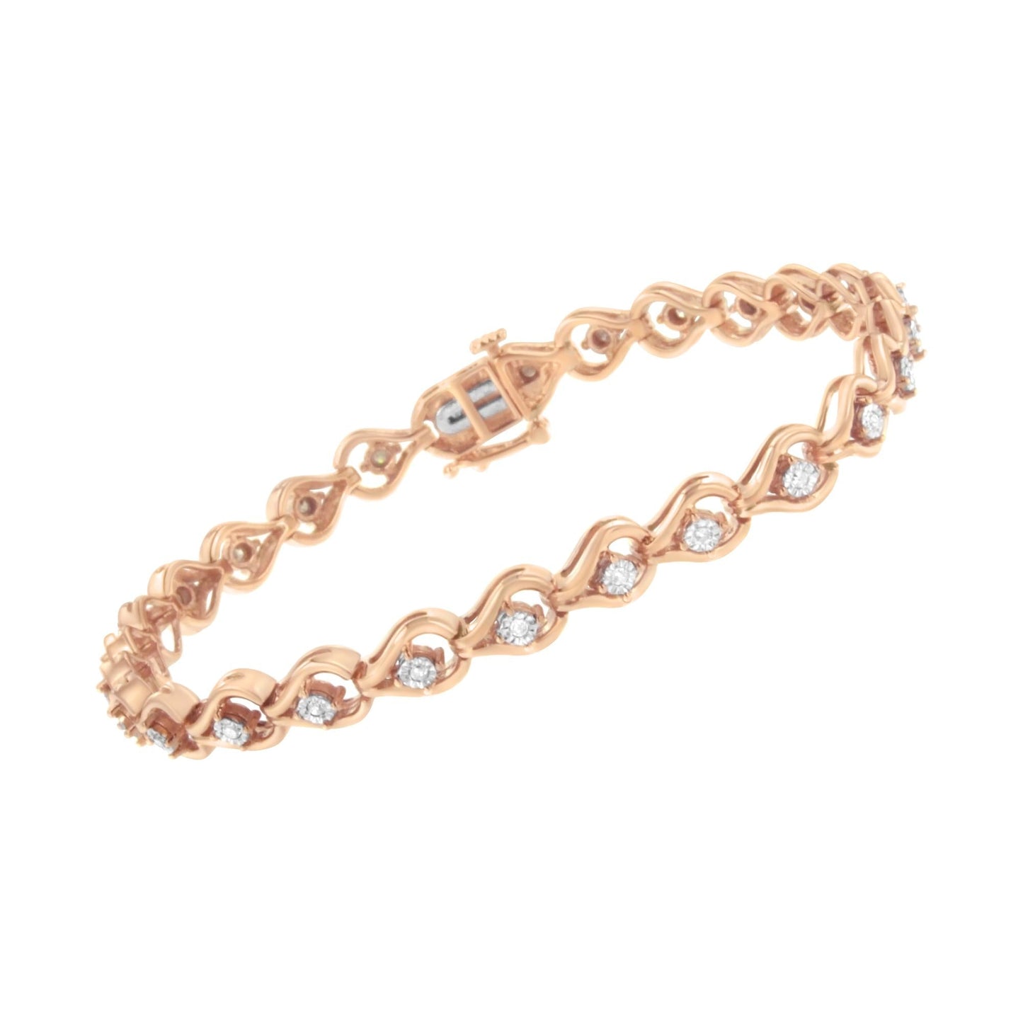 .925 Sterling Silver 1/4 Cttw Diamond Miracle-Set Teardrop Shaped 7†Link Bracelet (I-J Color, I3 Clarity)