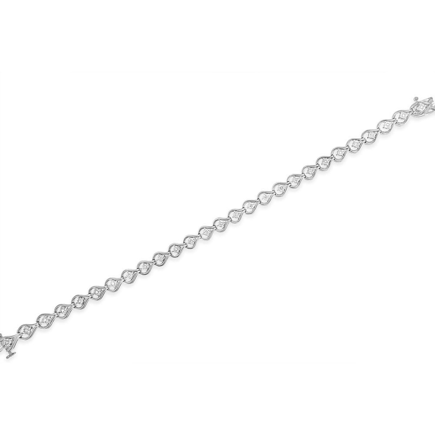 .925 Sterling Silver 1/4 Cttw Diamond Miracle-Set Teardrop Shaped 7†Link Bracelet (I-J Color, I3 Clarity)