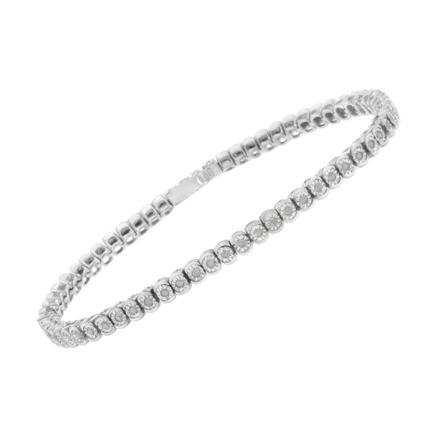 .925 Sterling Silver ½ Cttw Miracle-Set Diamond Round Half Bezel 7†Tennis Bracelet (I-J Color, I2-I3 Clarity)