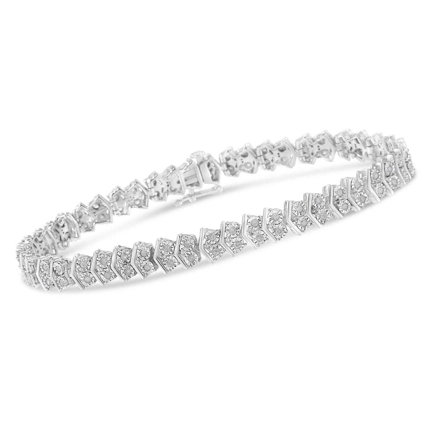 .925 Sterling Silver 1.0 Cttw Chevron 2 Stone Arrow Link Tennis Bracelet (I-J Color, I3 Clarity) - 7â€