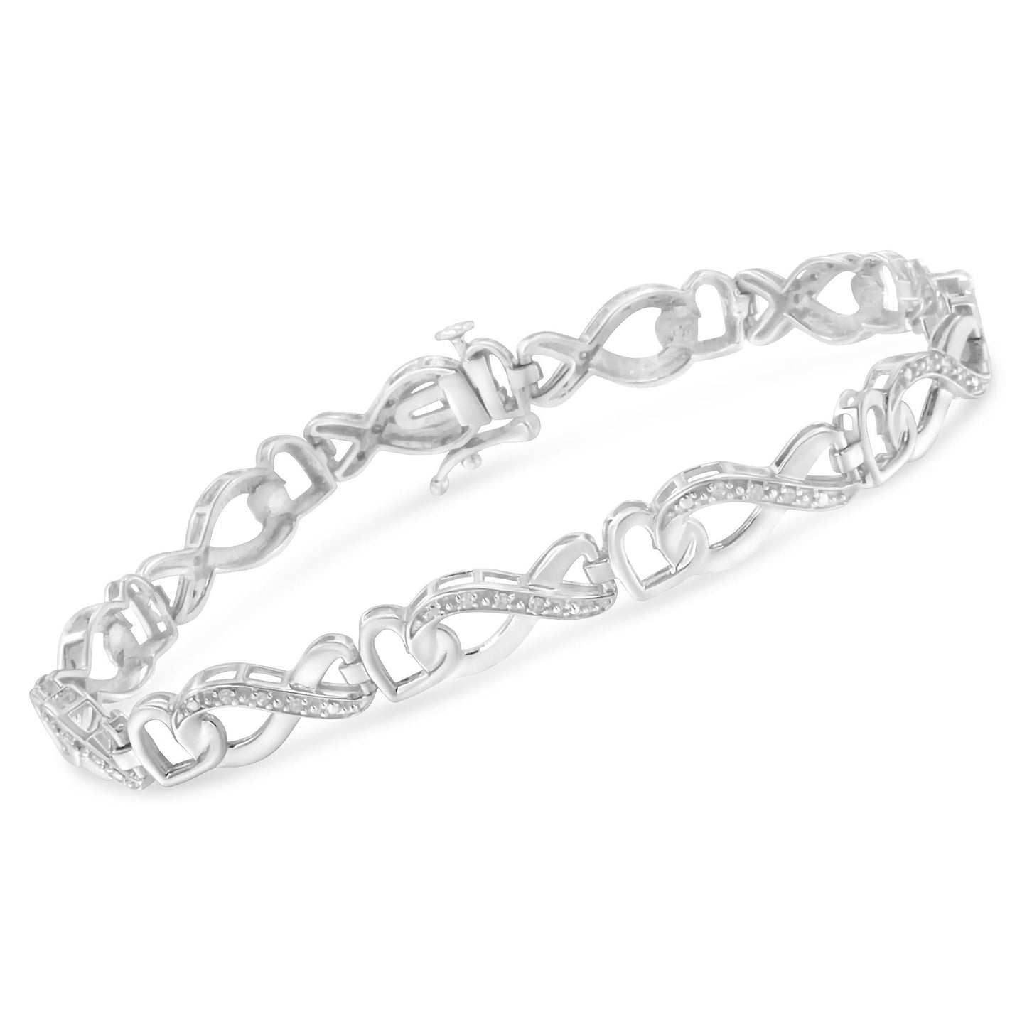 .925 Sterling Silver 1/5 Cttw Diamond 7†Infinity Heart Tennis Bracelet (H-I Color, I2-I3 Clarity)