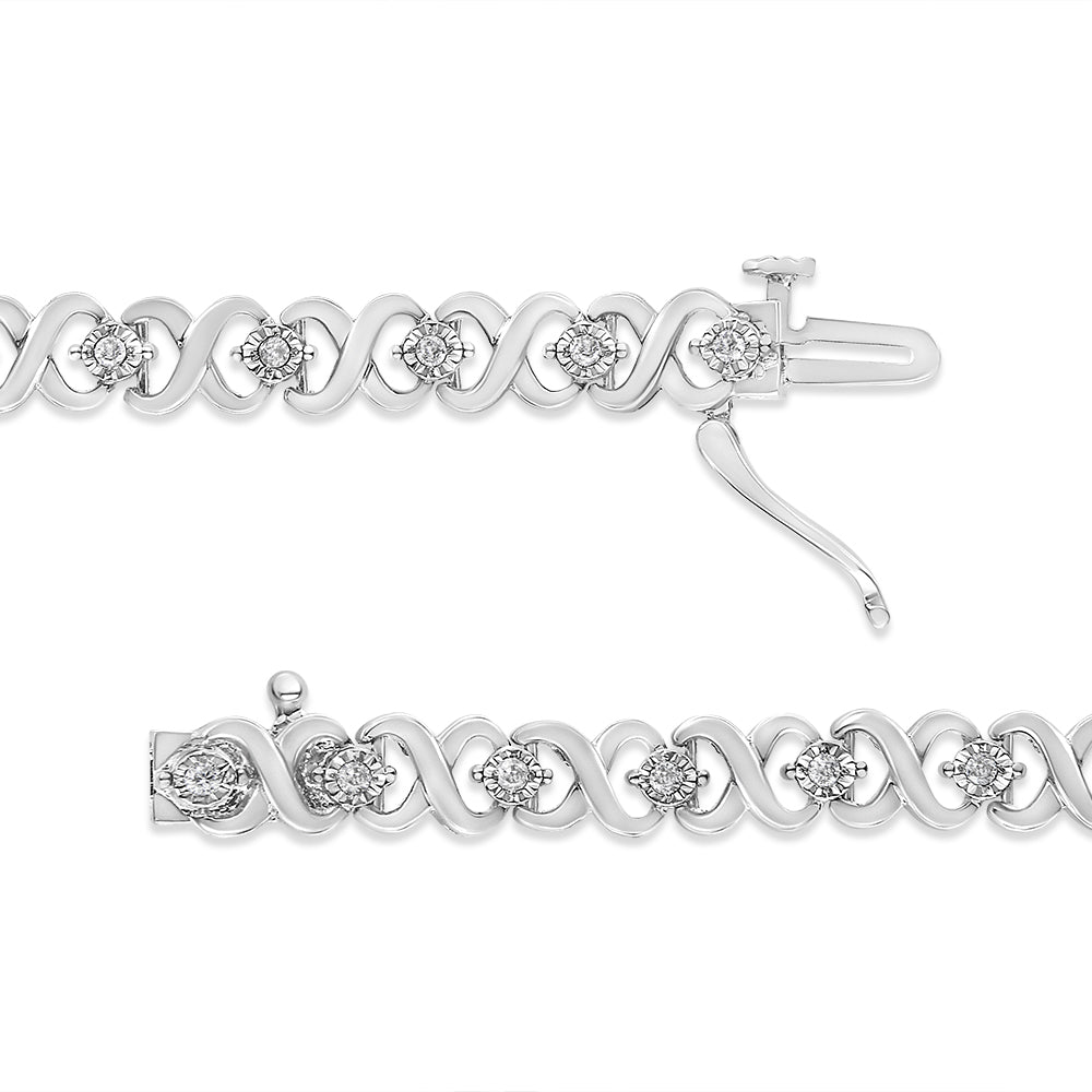 .925 Sterling Silver 1/3 Cttw Miracle Plate Round-Cut Diamond Infinity Link Bracelet (I-J Color, I3 Clarity) - Size 7.25"