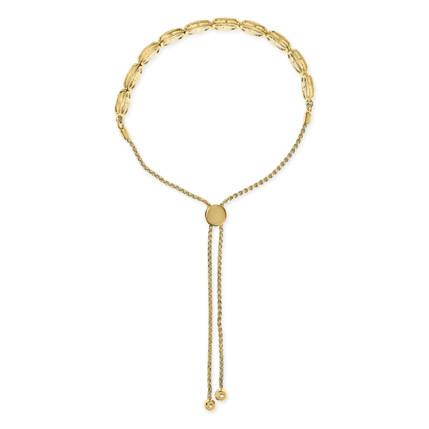 14k Yellow Gold Plated .925 Sterling 5/8 Cttw Diamond Composite Cushion Frame 4â€-10†Adjustable Bolo Bracelet (G-H Color, I1-I2 Clarity)