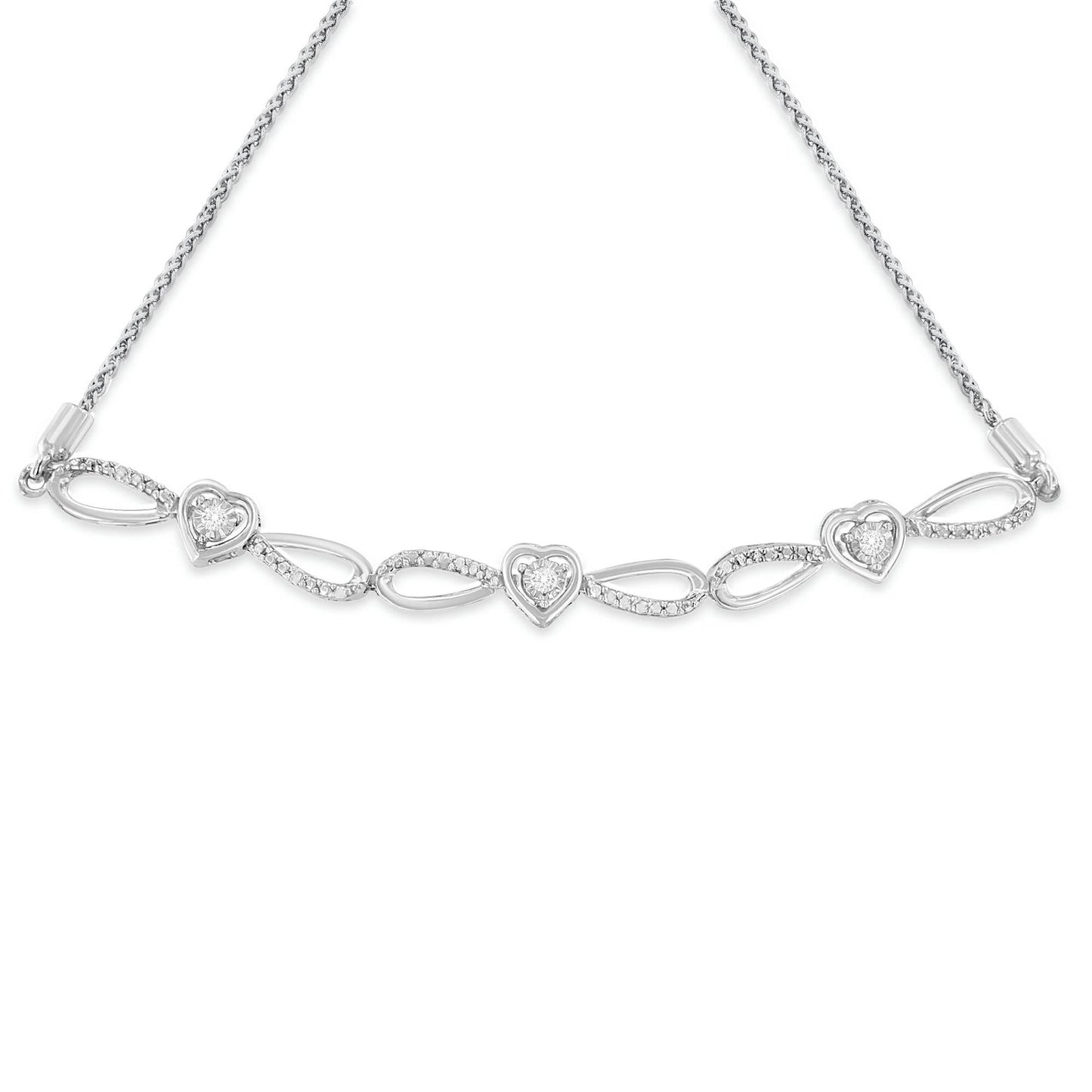 .925 Sterling Silver Diamond Accent Heart and Infinity 4â€-10†Adjustable Bolo Bracelet (I-J Color, I3 Clarity)