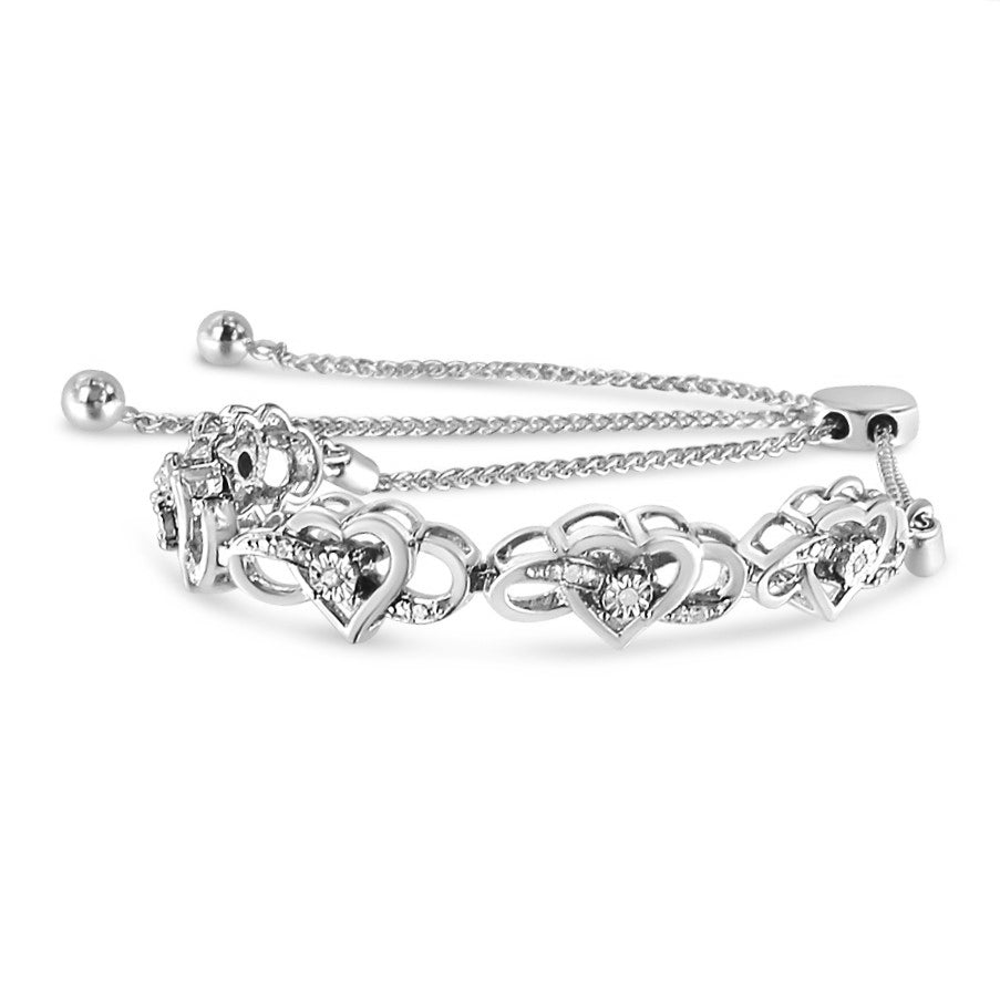 .925 Sterling Silver Diamond Accent Interlocking Infinity and Heart 4â€-10†Adjustable Bolo Tennis Bolo Bracelet (H-I Color, I2-I3 Clarity)