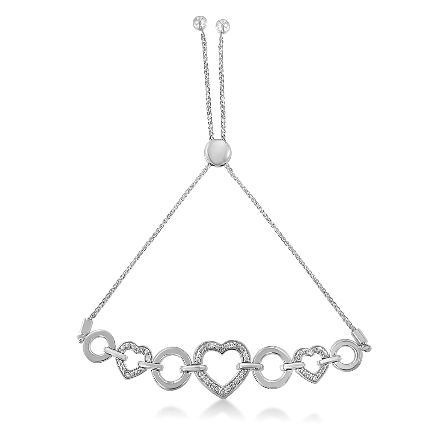 .925 Sterling Silver Diamond Accent Interlinking Triple Heart 4â€-10†Adjustable Bolo Tennis Bracelet Bolo Bracelet (H-I Color, I2-I3 Clarity)