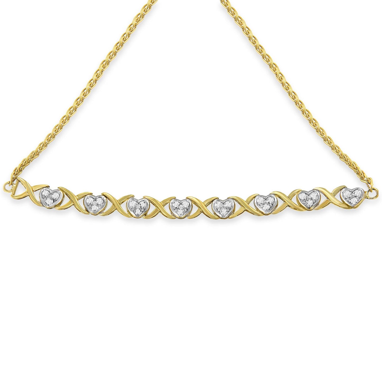 10K Yellow Gold over .925 Sterling Silver 1/10 Cttw Diamond Heart and X-Link 6â€-9†Adjustable Bolo Bracelet (H-I Color, I2-I3 Clarity)