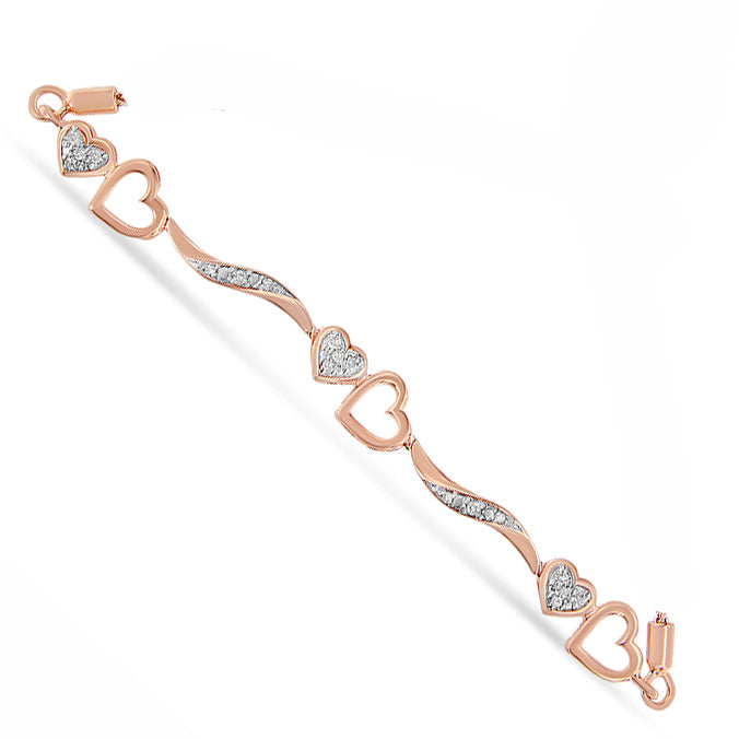 .925 Sterling Silver 1/10 Cttw Diamond Wave and Hearts 4â€-10†Adjustable Bolo Bracelet (I-J Color, I3 Clarity)