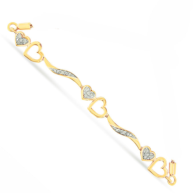 .925 Sterling Silver 1/10 Cttw Diamond Wave and Hearts 4â€-10†Adjustable Bolo Bracelet (I-J Color, I3 Clarity)